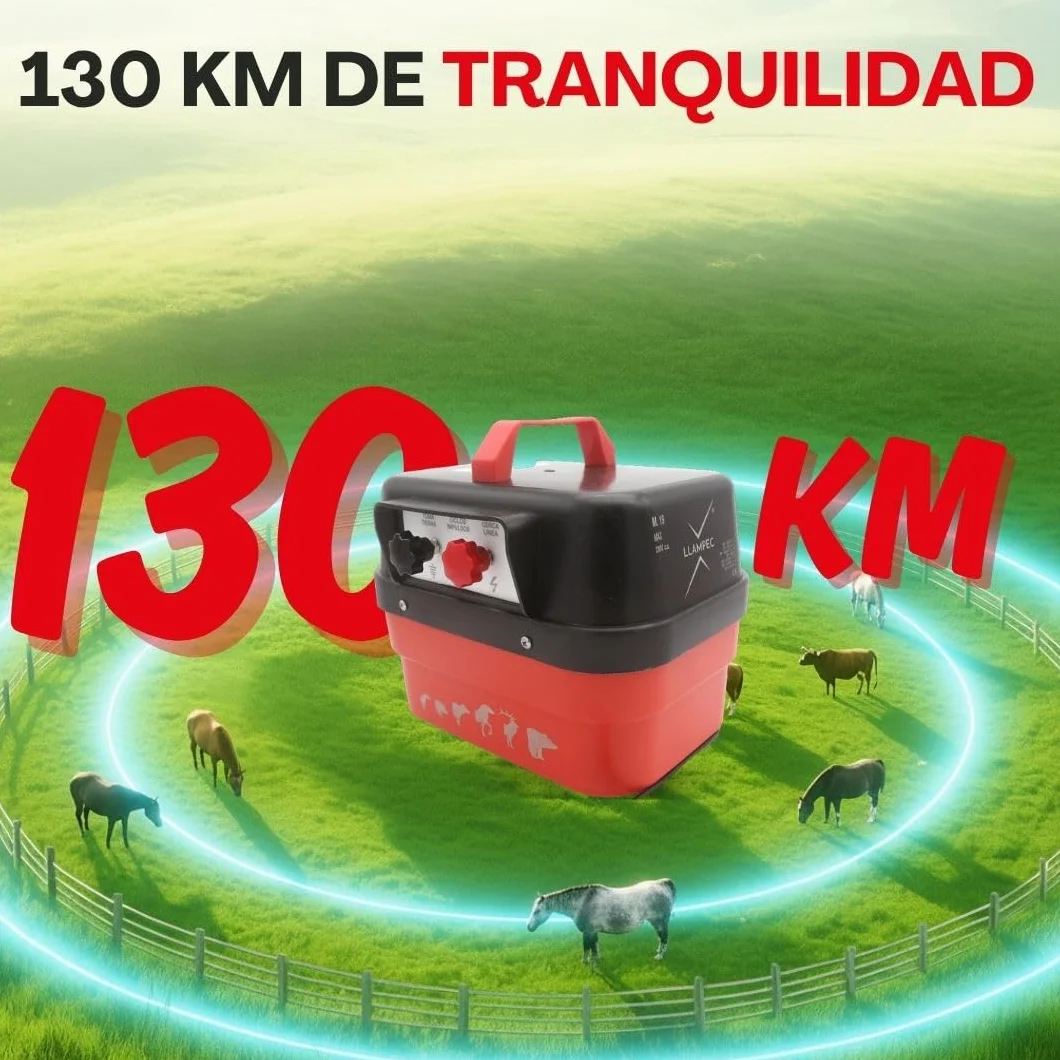 Llampec Pastor Eléctrico 19 MAX con Conexión a Red 230 V – 8 J - 10.000 V - 130 km de Alcance – Cerca eléctrica de Alta Potencia para Animales Salvajes y Ganado – Fabricado en España