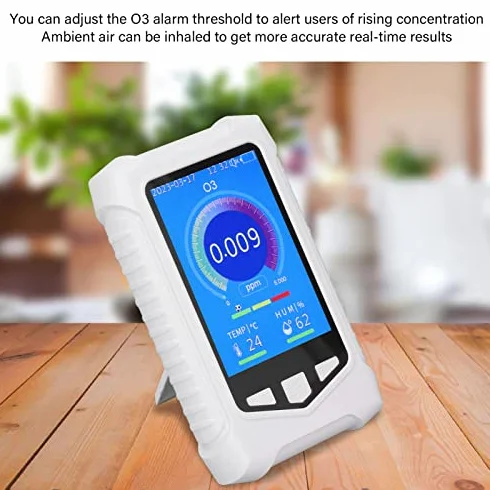Medidor Calidad Aire, O3 86-106Kpa 0-50ppm Detector de Ozono con Carga USB Pantalla LCD de 3,5 Pulgadas para Interior