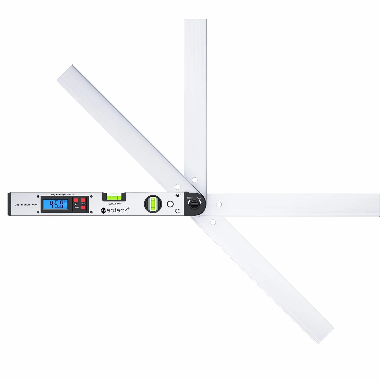 Neoteck Buscador de Ángulo Digital 400mm 0~225° Transportador de Ángulo con Bolsa Portátil Nivel LCD Retroiluminada