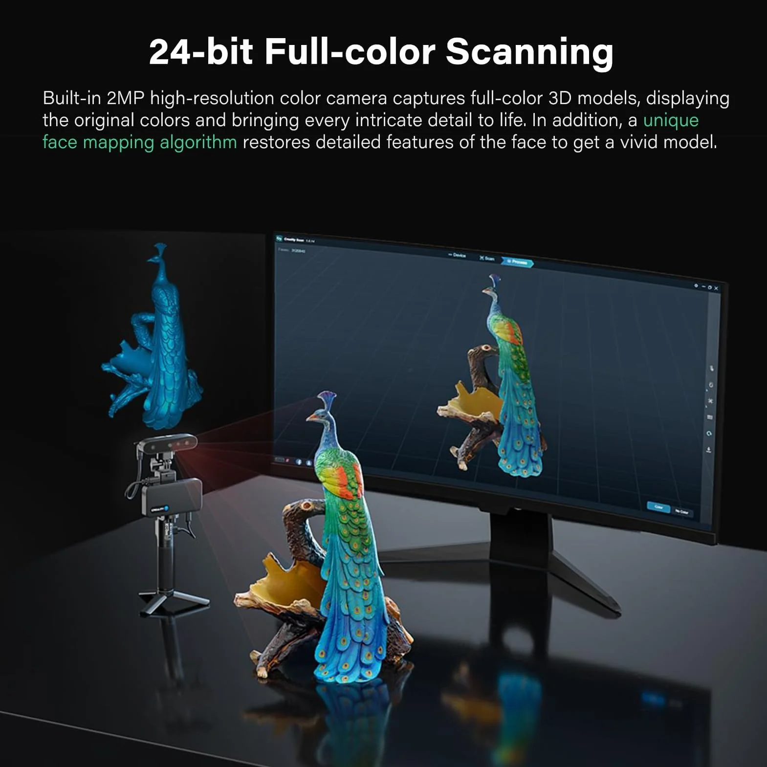 Creality CR-Scan Ferret Pro - Escáner 3D para impresora 3D, escaneo manual de modelo 3D, pista antivibración, escaneo Wifi6, precisión de 0,1 mm, 24 bits a todo color para teléfono Android iOS, PC