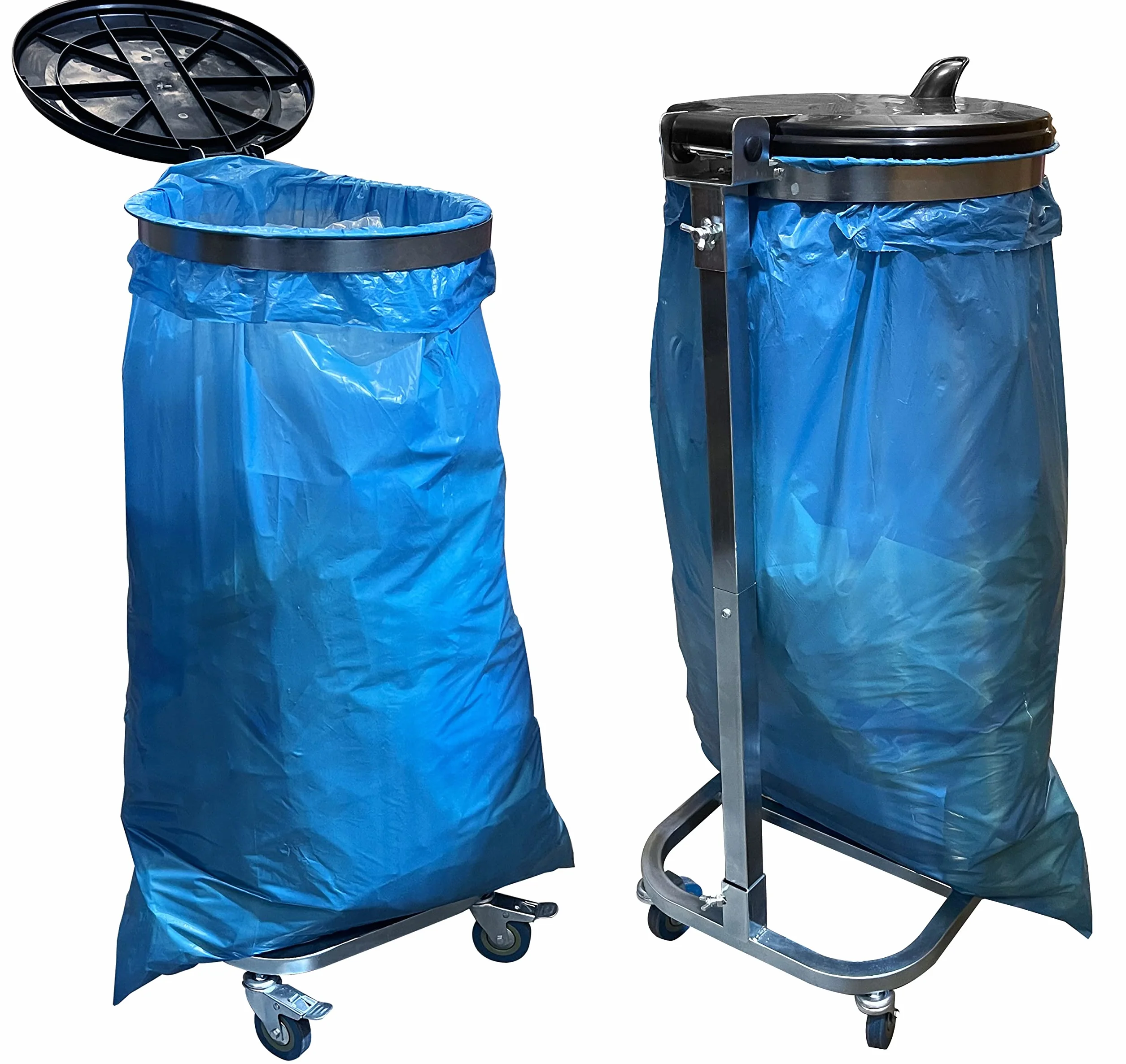 QUICK STAR Soporte para Bolsas de Basura con Tapa y 4 Ruedas | Porta Bolsas de Basura Metálico 120 litros | Robusto Acero Galvanizado | Bolsa Amarilla 120L | Contenedor de Residuos Móvil