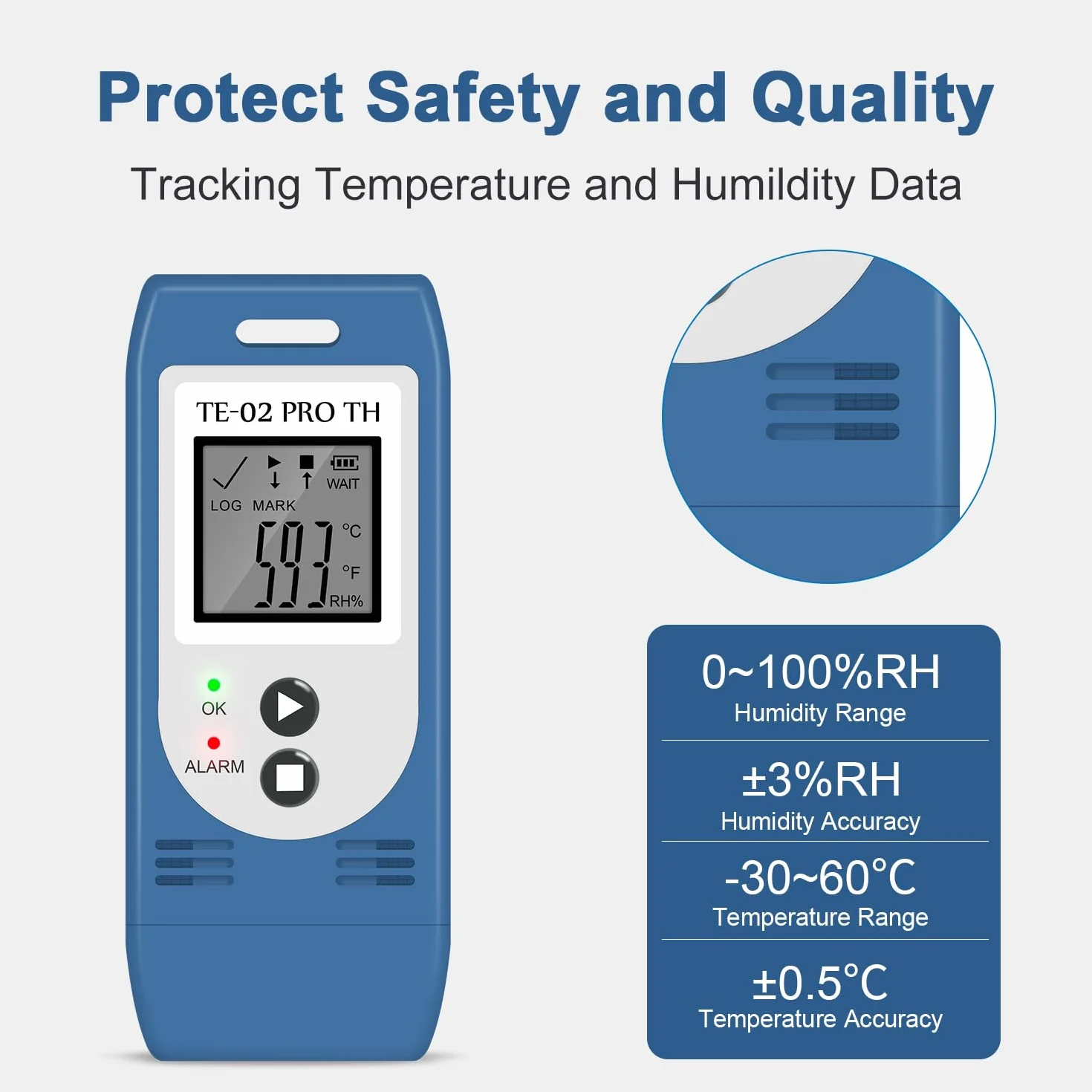 ThermElc TE-02 Pro TH Registrador de datos de temperatura y humedad, informes PDF/CSV generados automáticamente, registrador de datos para almacenamiento médico, alarma visual de temperatura(5 PCS)