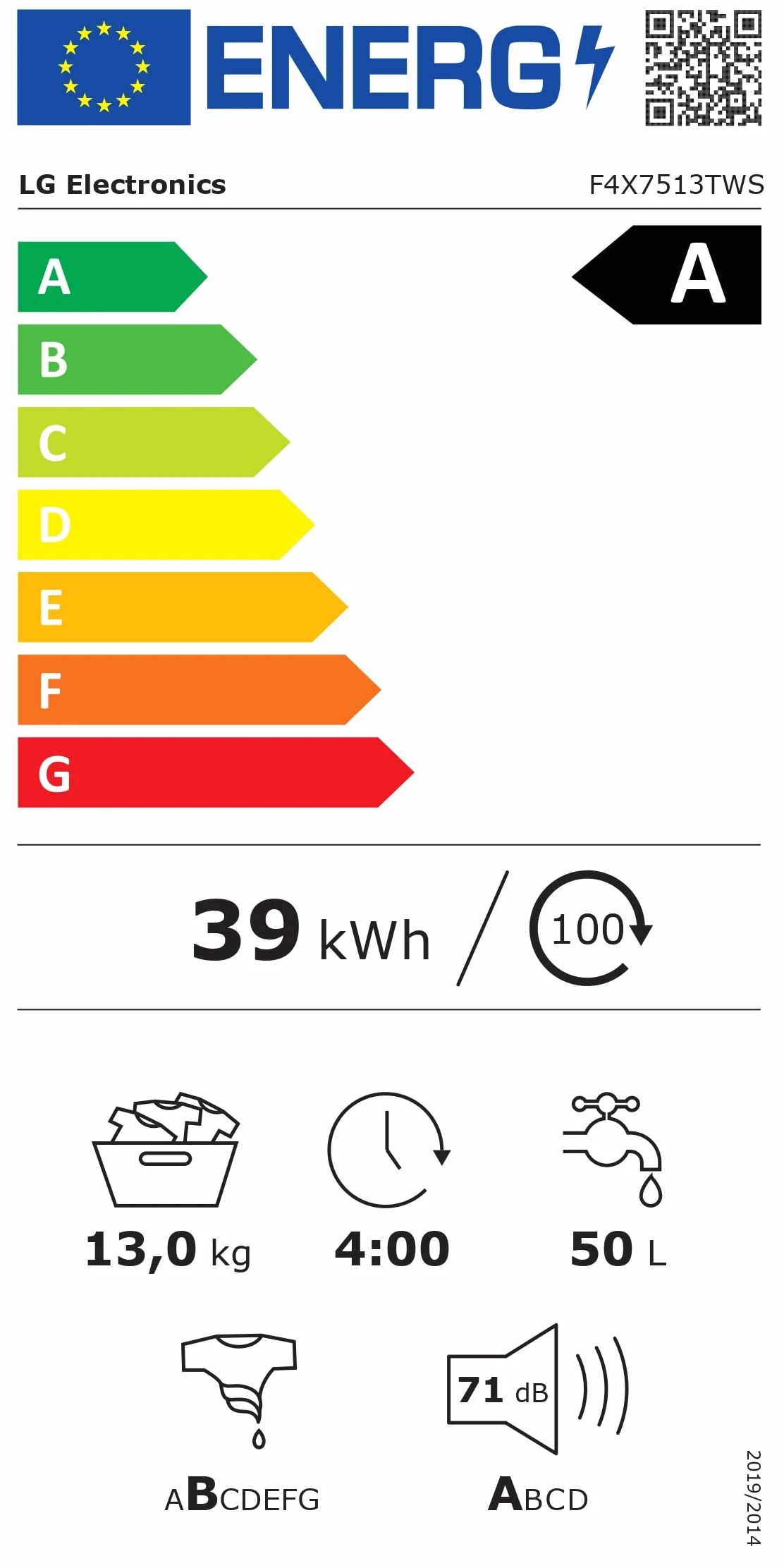 LG F4X7513TWS Lavadora Inteligente Carga Frontal 13 Kg 1400rpm AI Direct Drive TurboWash 360º Serie 750 Blanca