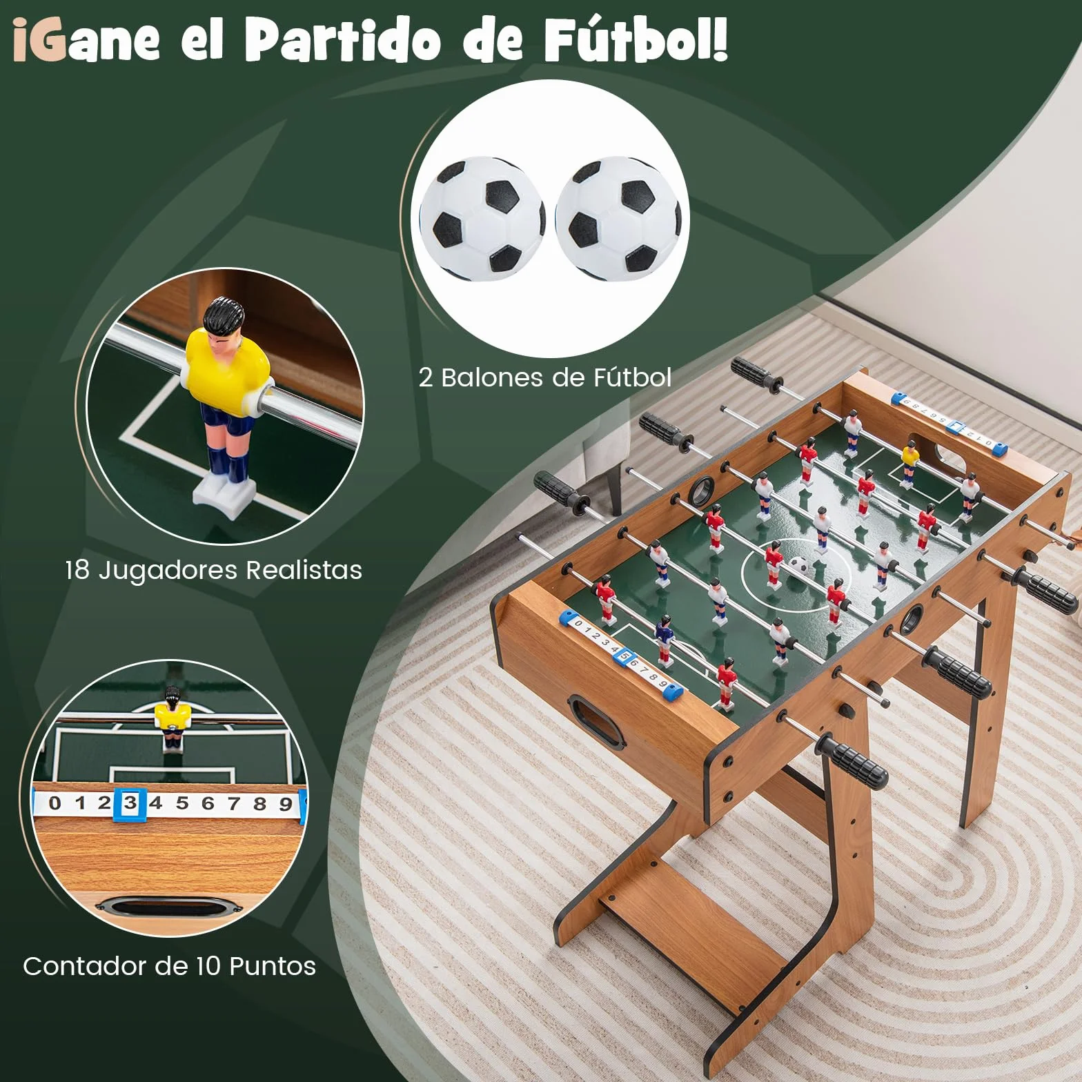 COSTWAY Futbolín de Mesa Plegable con Asas Duraderas, 2 Pelotas y Marcador