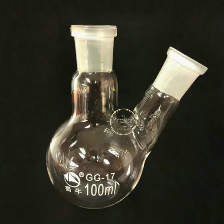 matraz de Vidrio borosilicato de Laboratorio. Matraz de destilación de Vidrio de Laboratorio de Fondo Redondo de Doble Cuello, Inclinado/Recto, de 50 ml a 2000 ml, 1 Unidad(500ml 24x24)