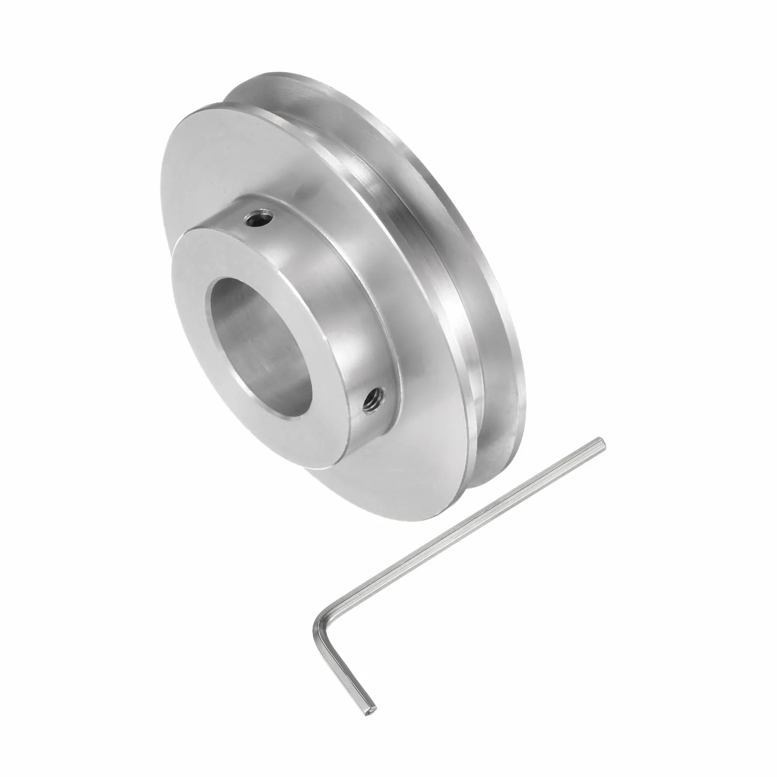 sourcing map Polea de Ranura Única 20 mm Diámetro Fijo 60 mm Diámetro Exterior Aleación Aluminio con Llave Hexagonal para Máquina Perforación