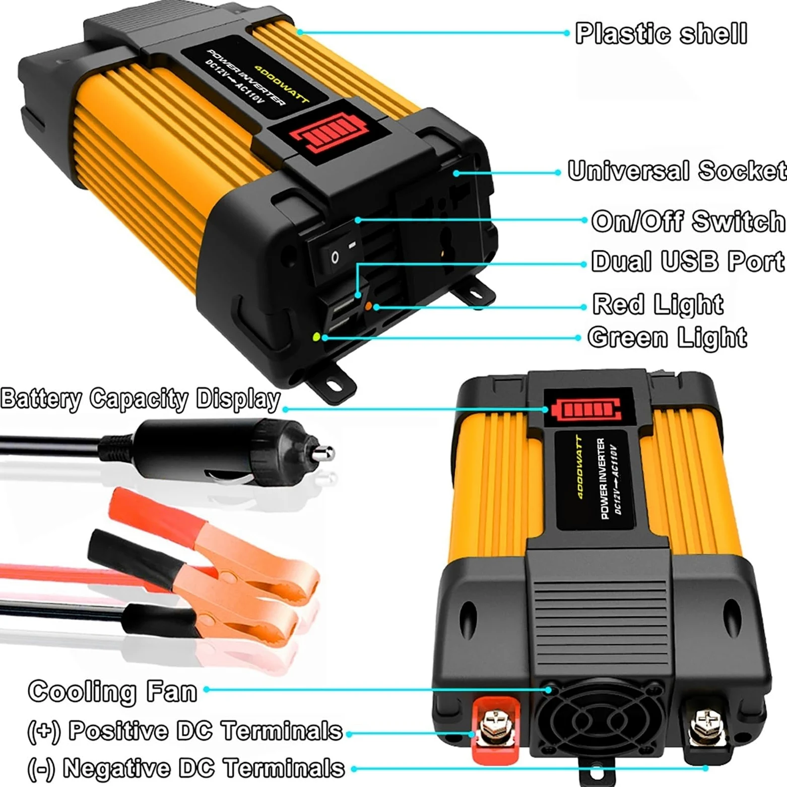 4000W/6000W Kit Solar Completo Con Inversor 100W Panel Y Controlador 50A | Panel Monocristalino Impermeable, Protección Múltiple De Circuitos, RV, Camping, Cabaña, Energía De Respaldo(4000W,12V-110V)