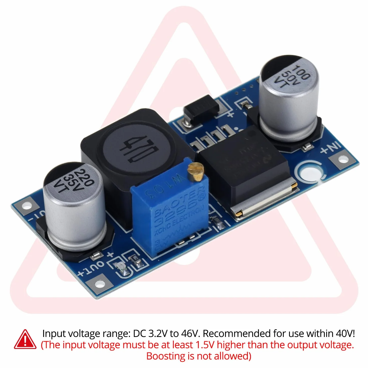 QWORK® LM2596S Convertidor Buck DC-DC 3.2-40V a 1.25-35V 3A – Módulo Reductor de Voltaje Ajustable de Alta Eficiencia para DIY y Robótica – Fuente de Alimentación Estabilizada, Pack de 5 Piezas