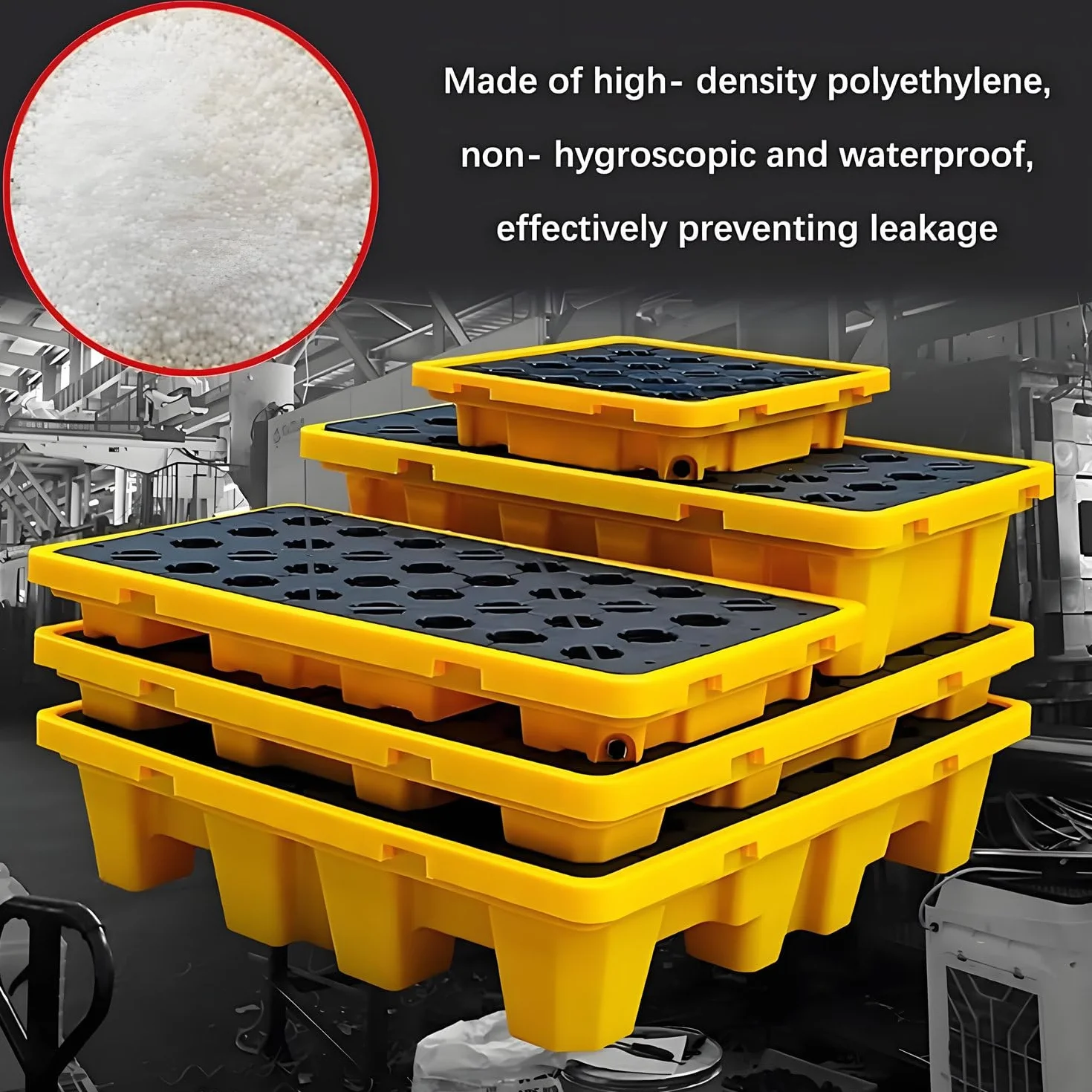 Palet Modular Antiderrames - Plataforma Plástico A Prueba De Fugas para El Almacenamiento Seguro Productos Químicos - Bandeja Desmontable De Polietileno A Prueba Fugas 66x66x15cm