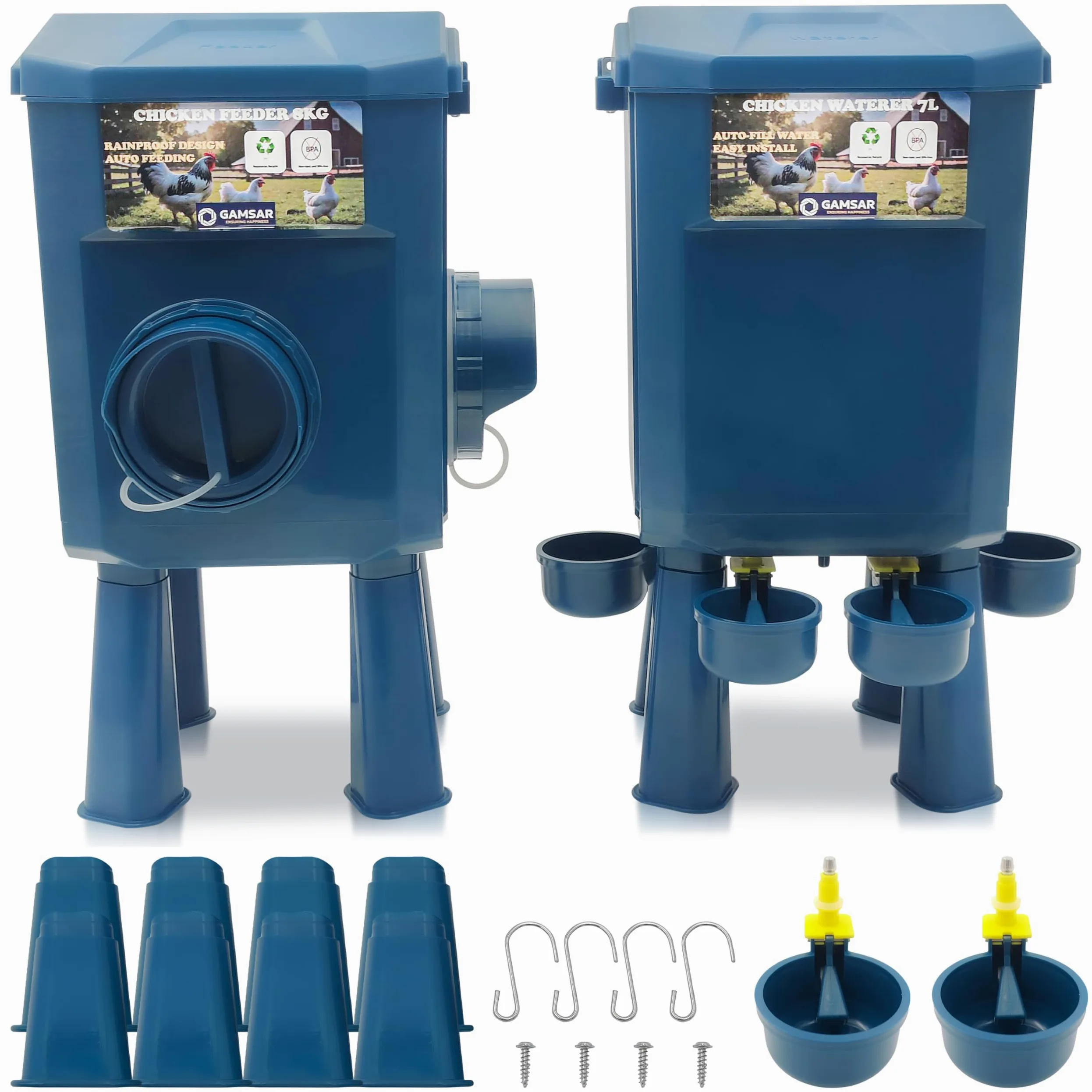 Kit Comedero y Bebedero para Gallinas 8KG/7L – Antiparasitario, Válvula Automática, Anti-Cianobacterias, Ideal para Microgranjas y Criadores Aficionados, Autonomía Prolongada, Reduce Recargas
