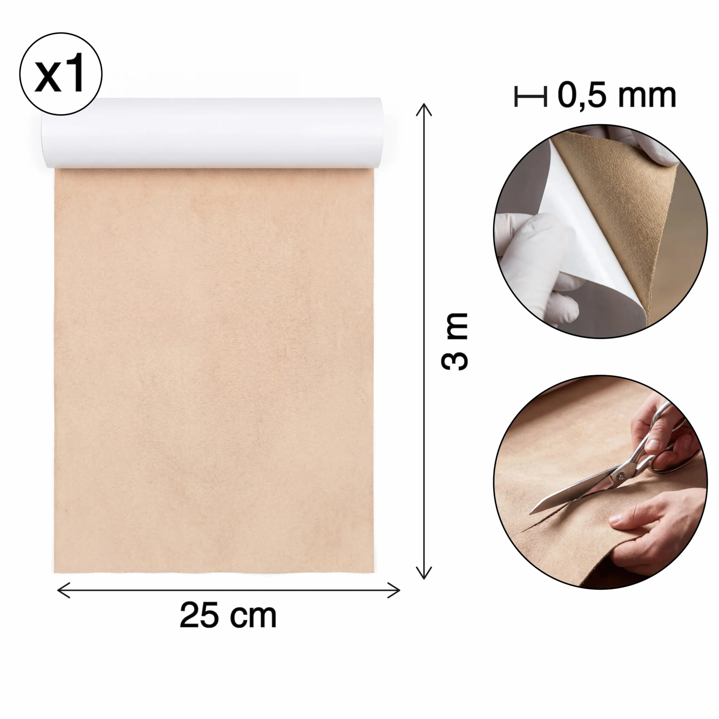 KMINA Rollo Moleskin Beige, Acolchado Adhesivo Recortable para Pies y Calzado, Algodón 100% Terciopelo, 3 m x 25 cm