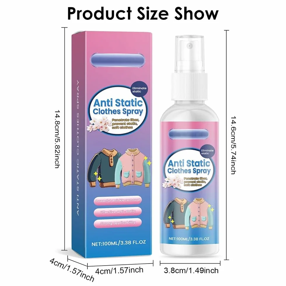 Spray Antiestático para Ropa 100ml Antiestático para Tejidos Reduce Electricidad Estática