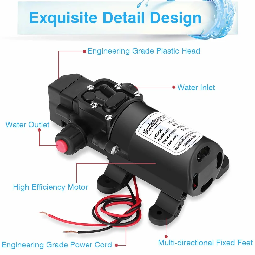 Bomba de Agua de Diafragma Autocebante Alta Presión 12V 116PSI
