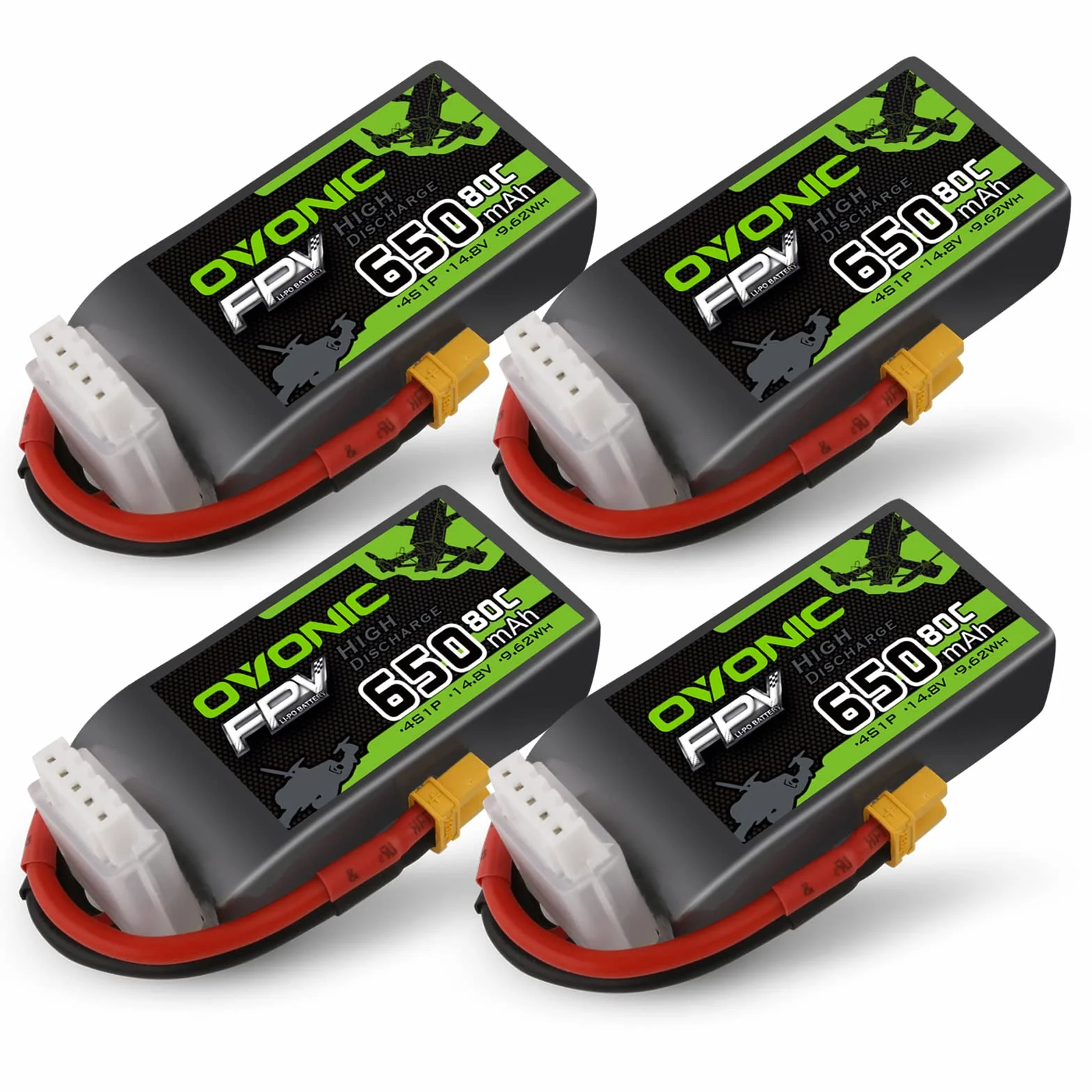 OVONIC 4s Batería Lipo 80C 650mAh 14.8V XT30 para RC Avión Quadcopter Helicóptero FPV Drone (4 Piezas)