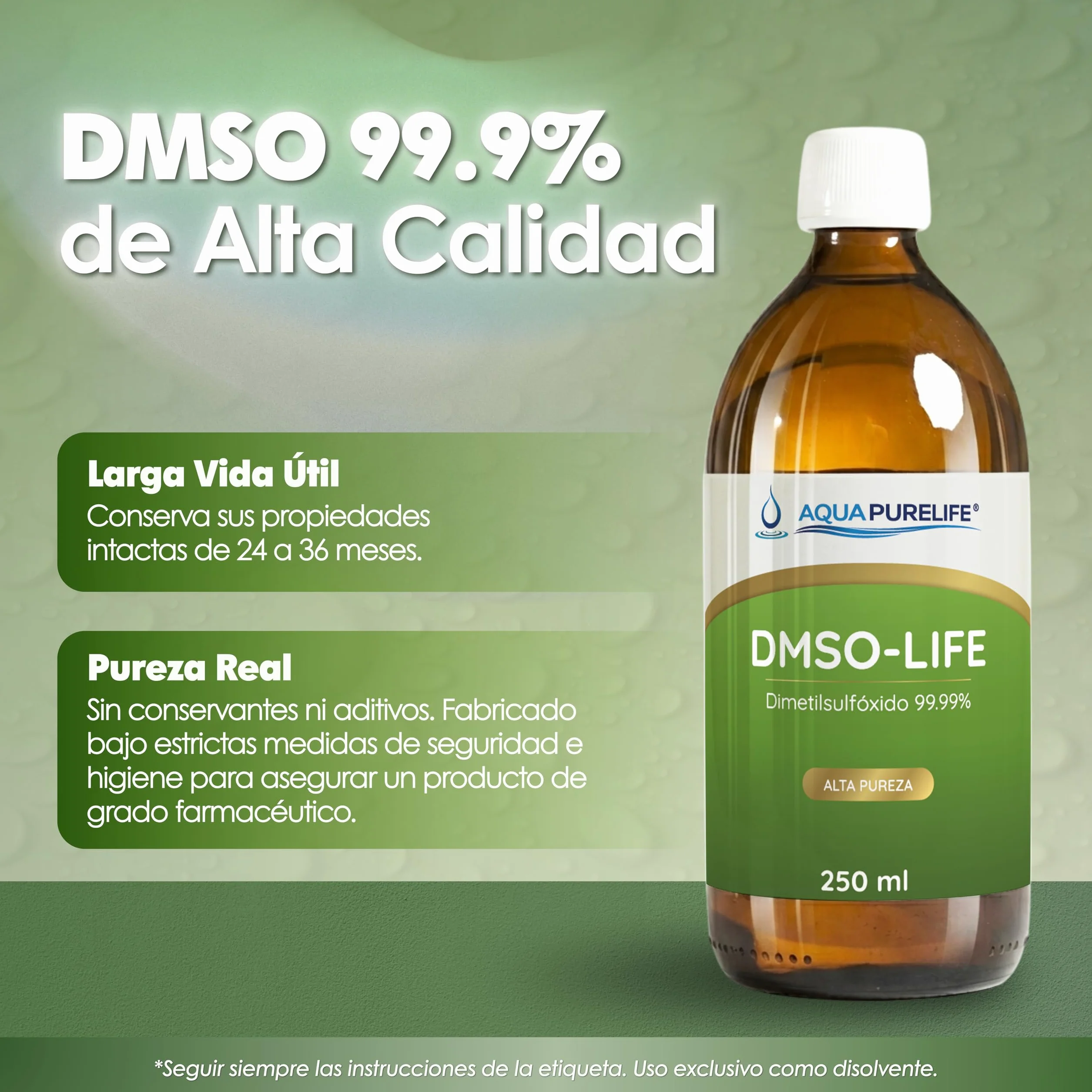 DMSO al 99,9% puro 250ml en botella cristal ámbar con gotero