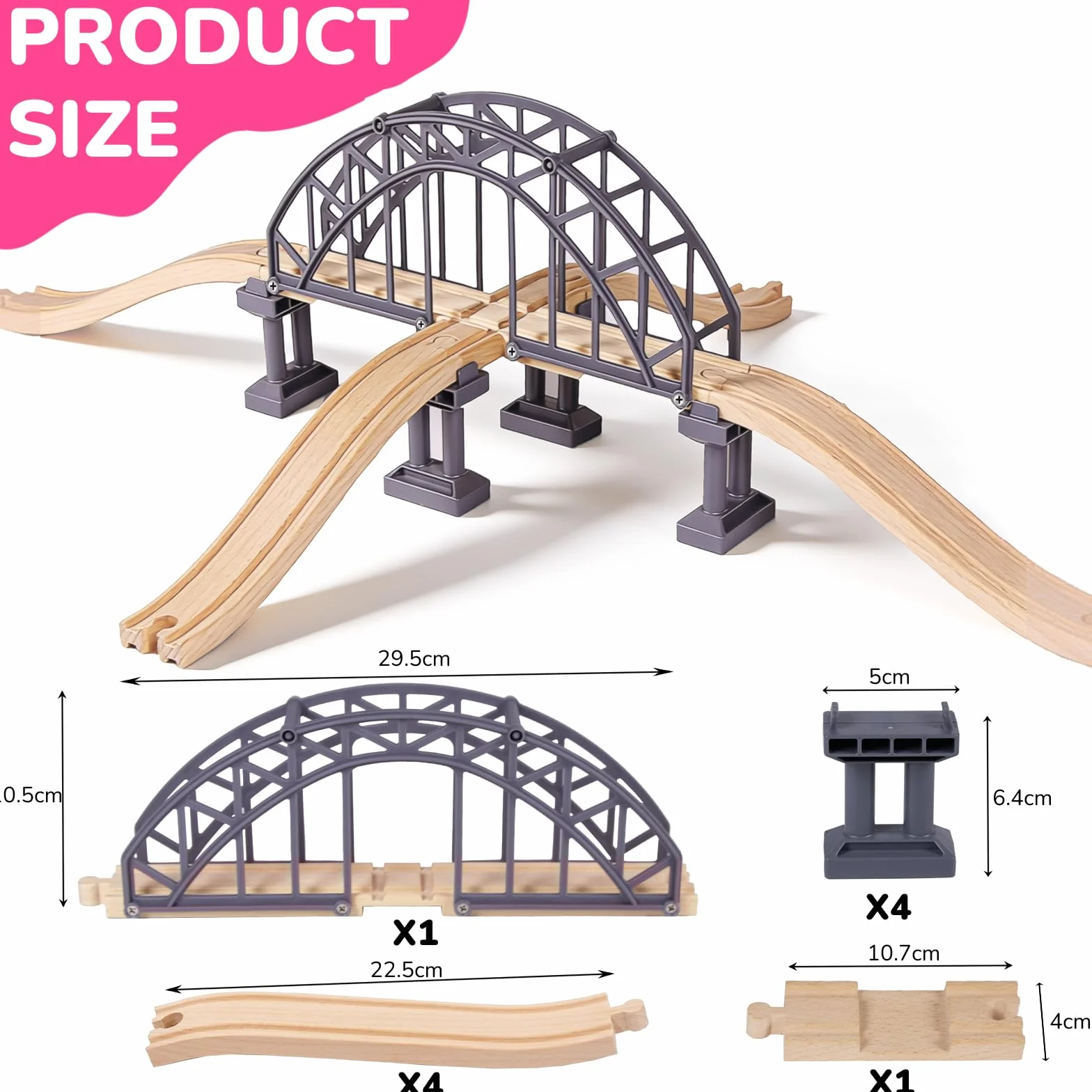 Puente de ferrocarril de madera para niños, compatible con otros puentes de tren de juguete