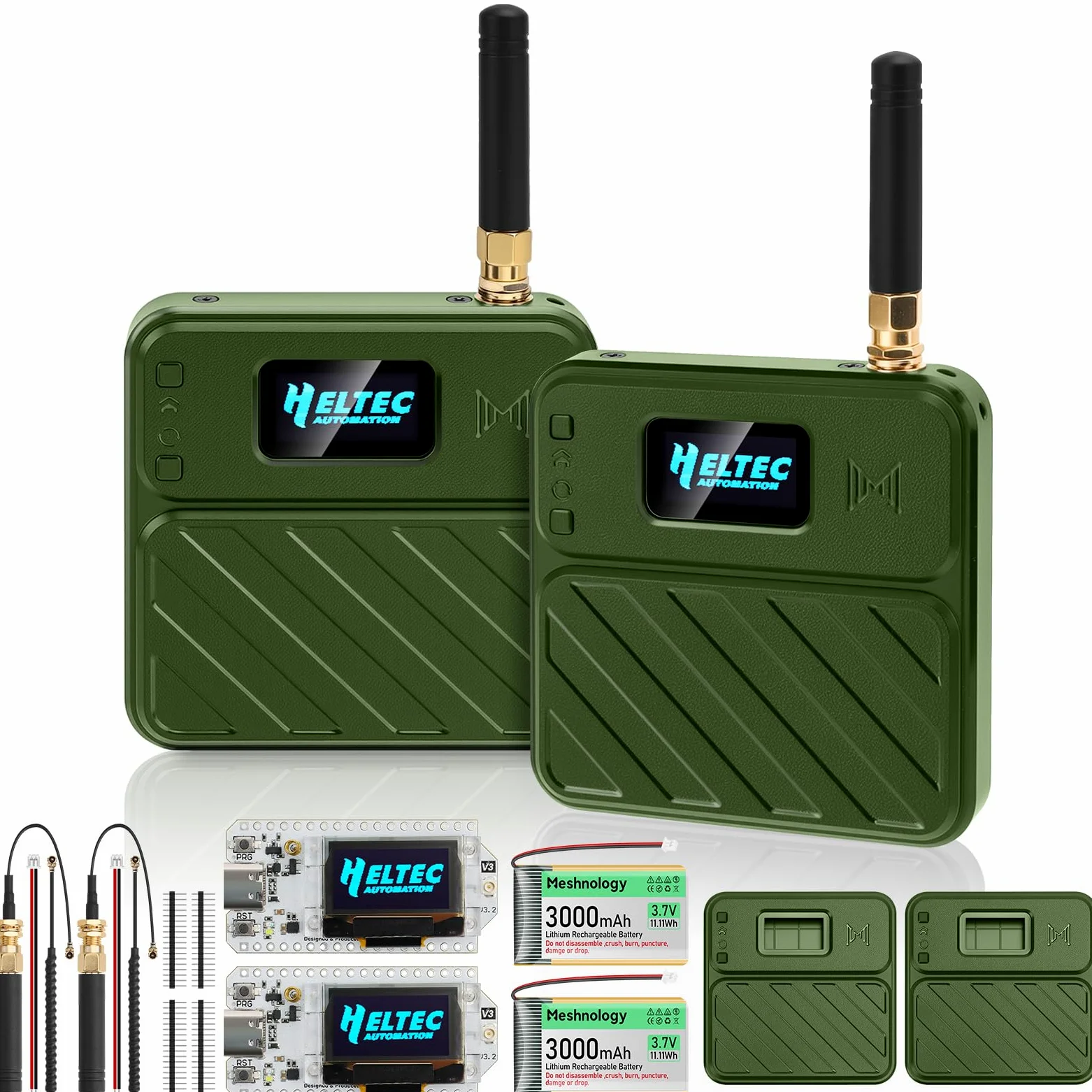 Juego de 2 placas de desarrollo ESP32 LoRa V3 con antenas de 915 MHz + batería de 3000 mAh + funda Meshtastic, ESP32-S3 SX1262 pantalla OLED WiFi Bluetooth integrada para Arduino LoRaWAN IOT (N32 Plus