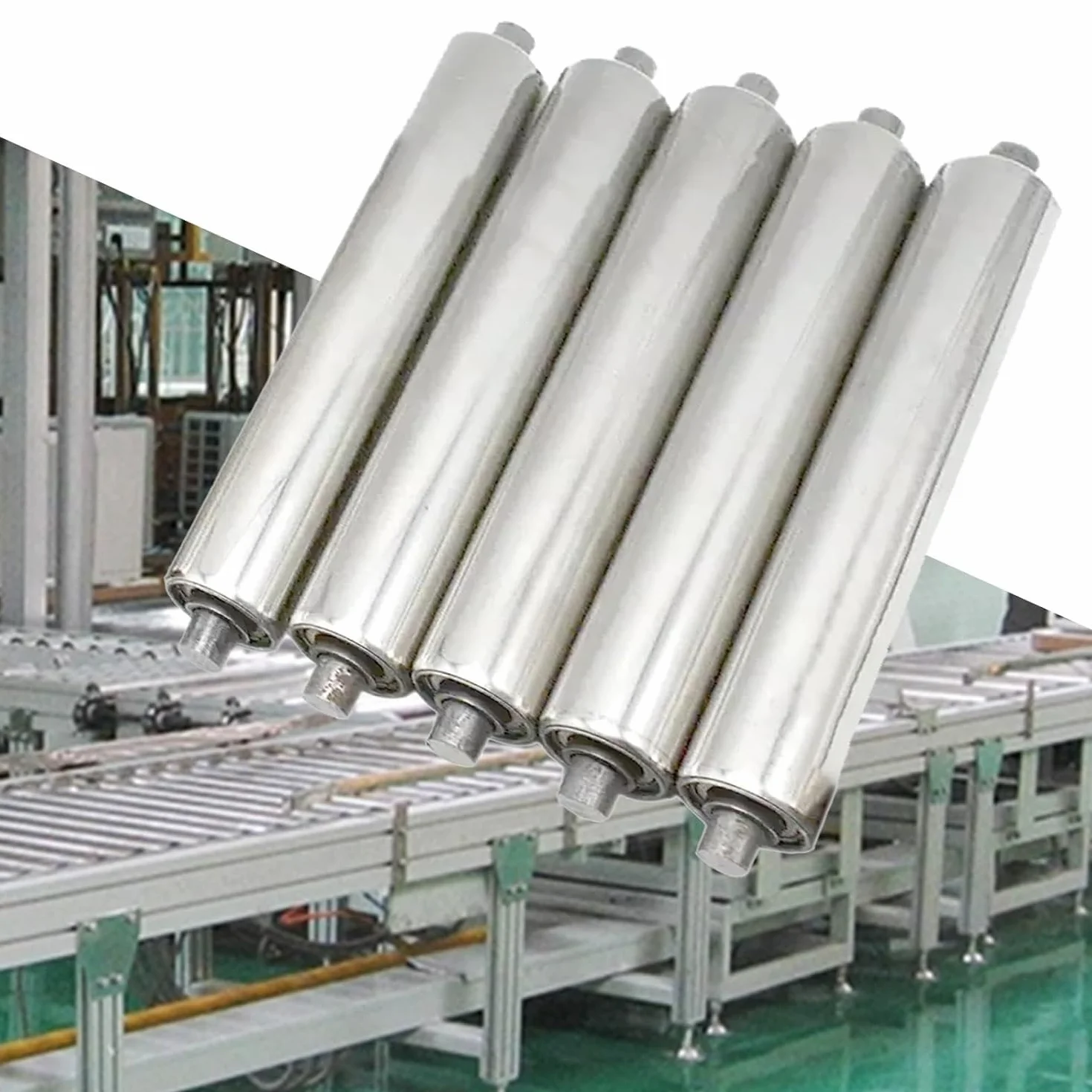 Juego de rodillos de acero galvanizado, rodillos de transmisión de mesa transportadora, paquete de 5, para soporte de materiales y carpintería