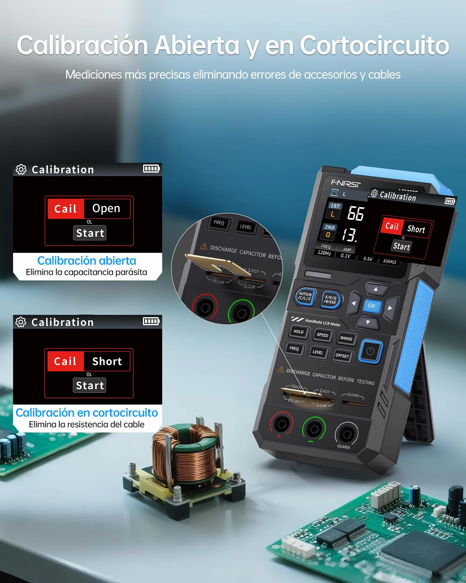 FNIRSI LC1020E Medidor Digital LCR 100kHz, Tester de Resistencia Inductor Condensador, 19999 Cuentas, Detección Auto de Componentes, Mide ESR/Q/D/θ/X, Pantalla Dual, Calibración Apertura Cortocircuito