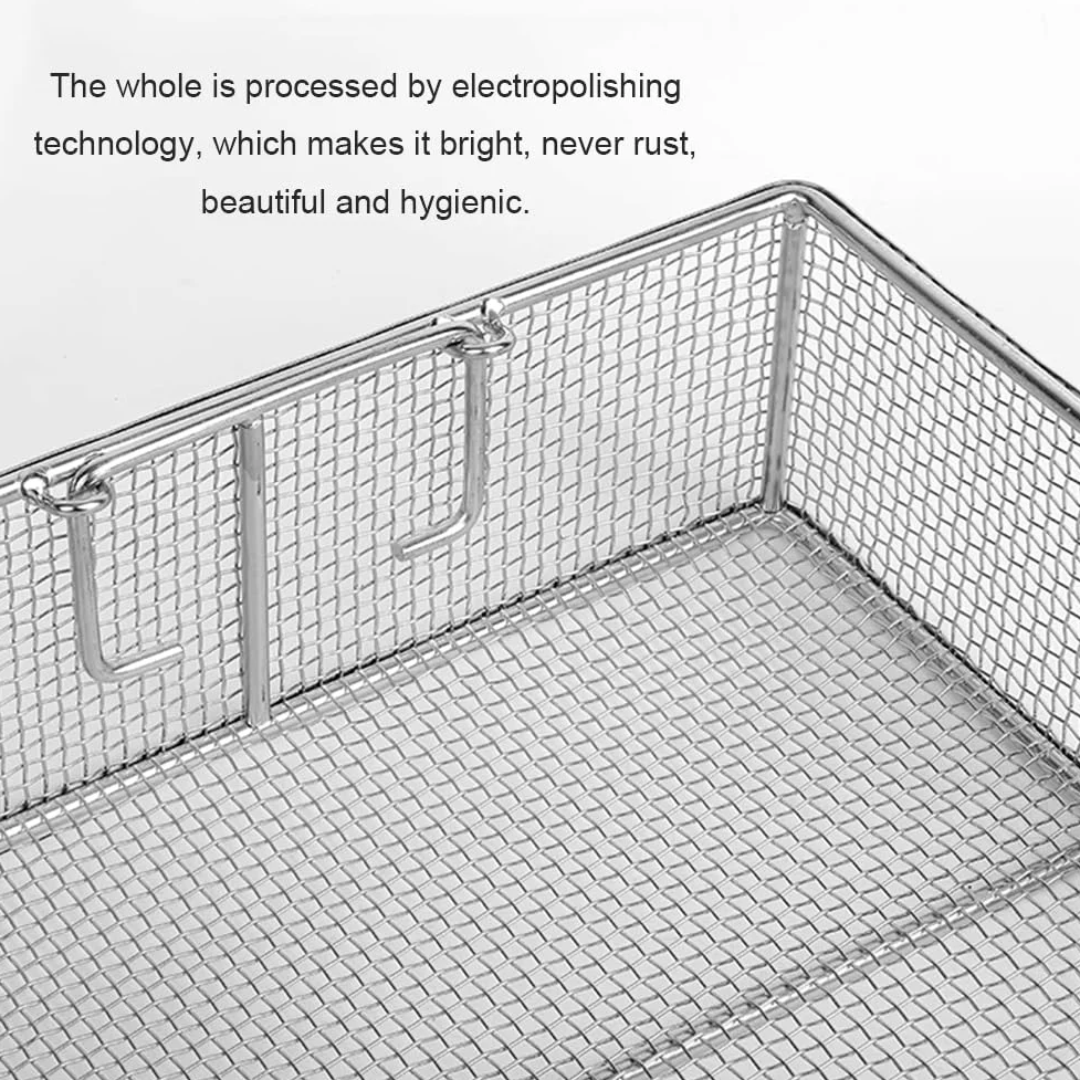 Cesta rectangular de acero inoxidable 304 para esterilización de instrumentos, cesta de lavado perforada de malla de 4 mm para herramientas médicas