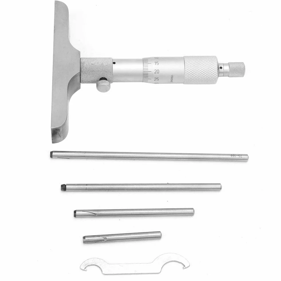 Micrómetro de profundidad de acero inoxidable de alta precisión 0-100mm 4" 5 piezas