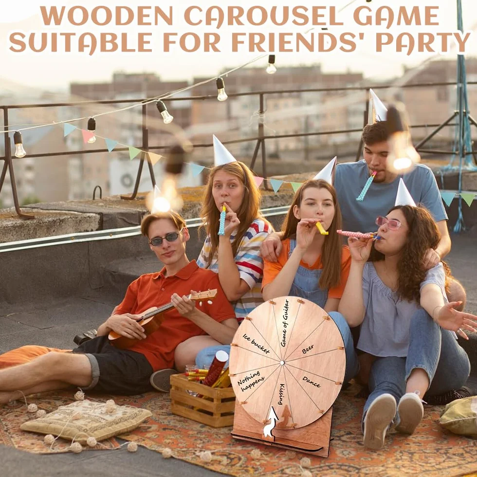 Ruleta De La Suerte Giratoria de Madera con 10 Rotuladores, Goma y Destornillador para Juegos de Palabras y Fiestas