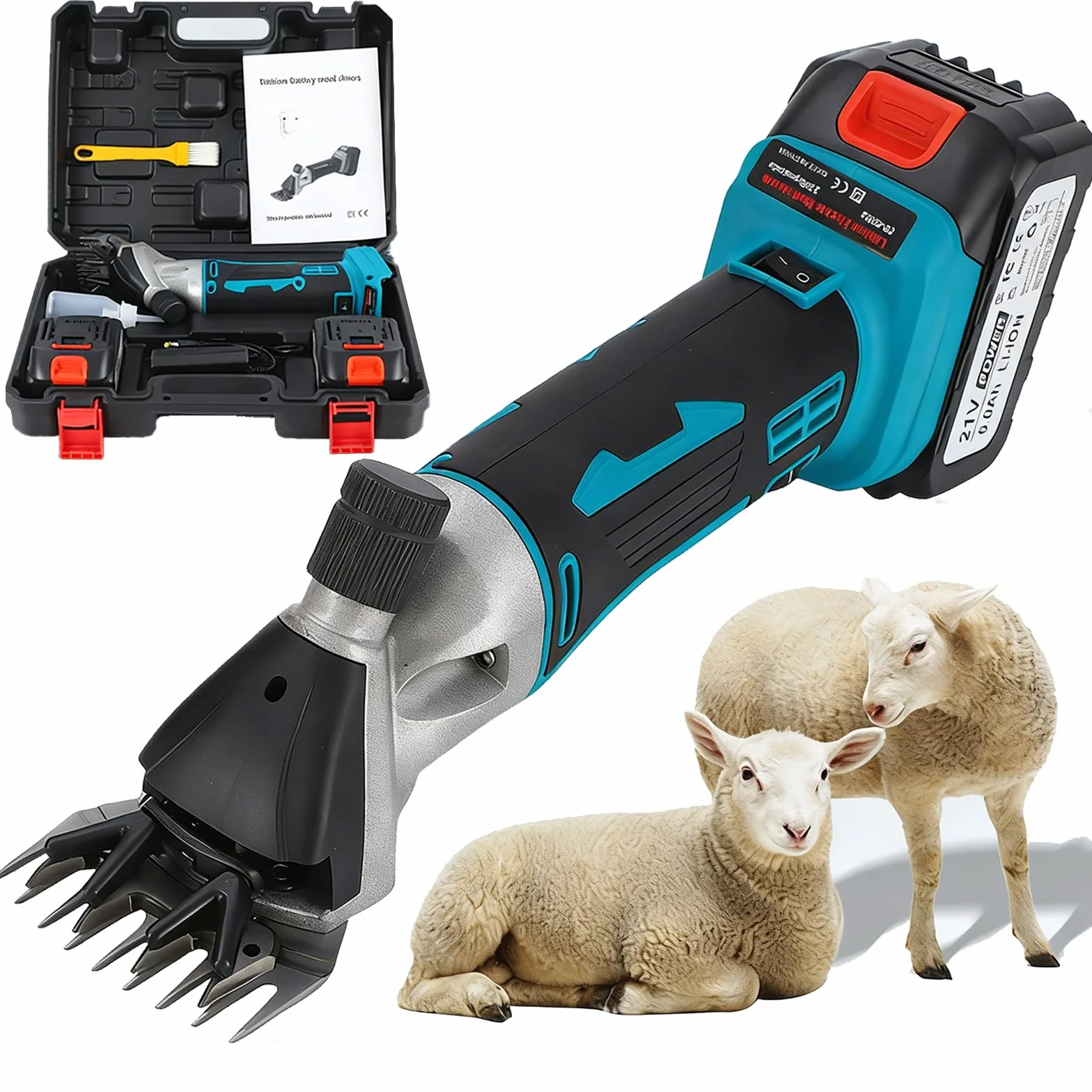 Esquiladora Inalámbrica Para Ovejas, Cortadora Eléctrica De Lana 850w Con 2×6000mah Baterías, 2300 Rpm, Tijeras Eléctricas De Lana De 6 Velocidades, Cuchillas De Acero 9/13 Dientes, Herramie 13 teeth