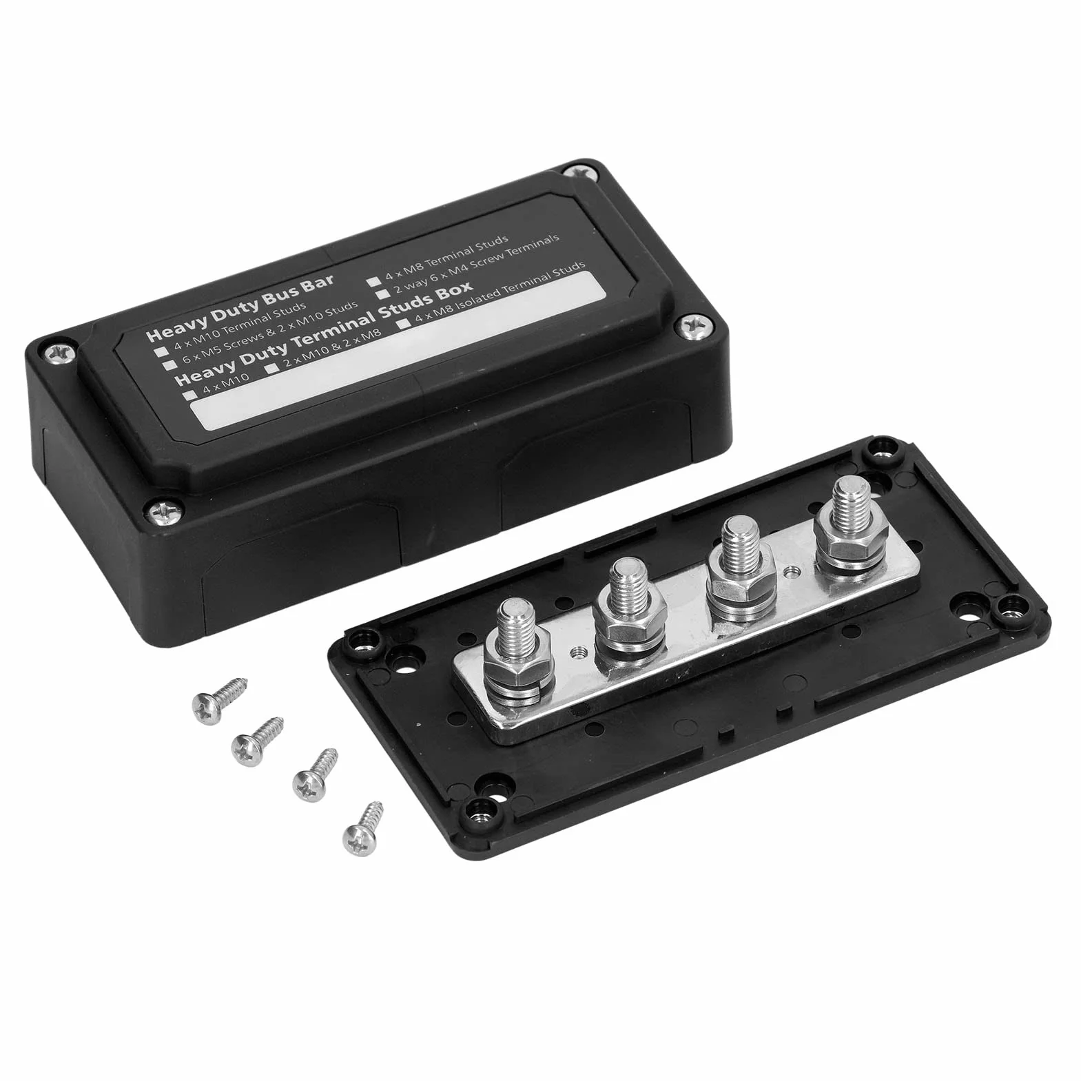 Bloque de distribución de barras, bloque de distribución de alimentación M8 caja barras con cubierta para coche y barco, DC 48 V 300 A (BLACK)