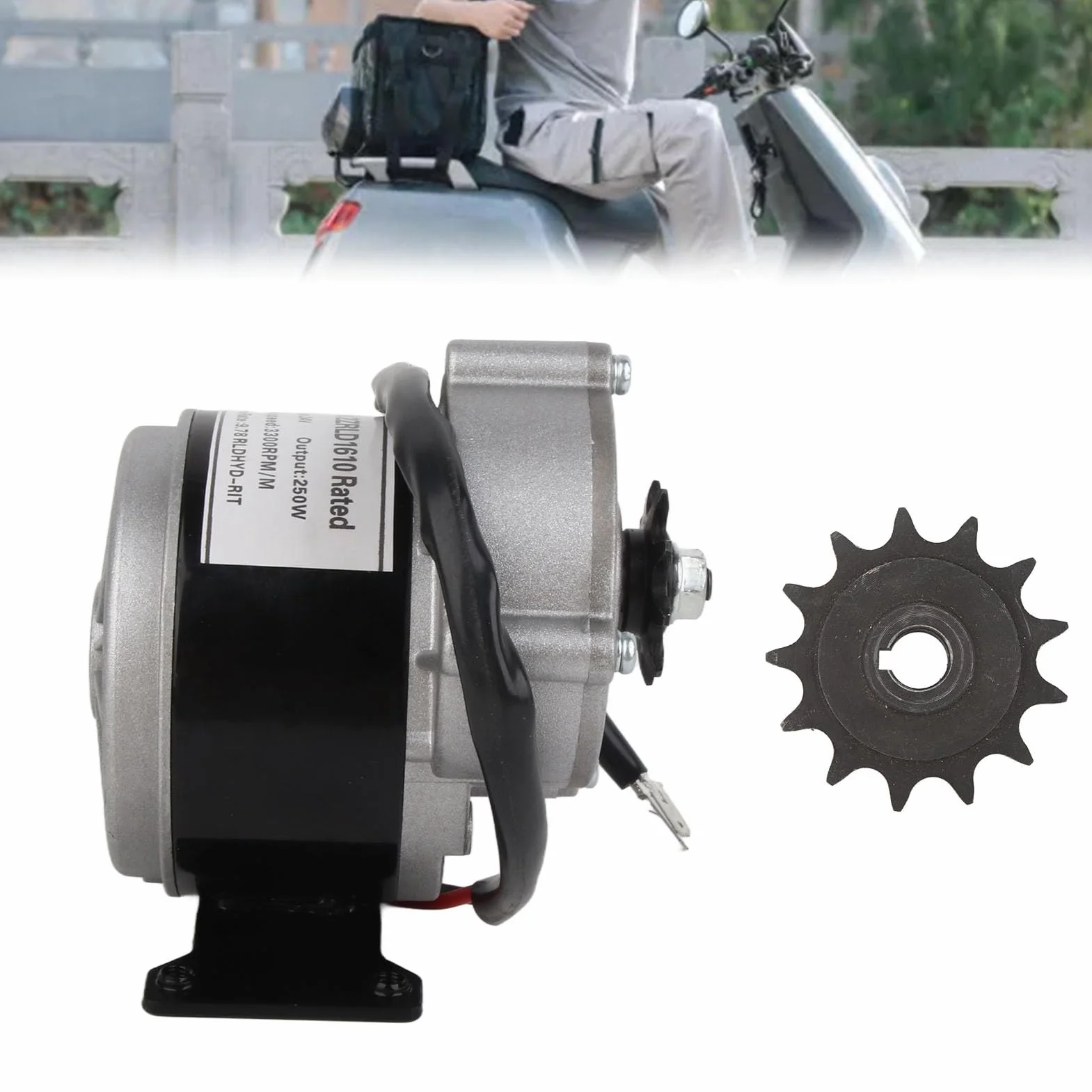 Motor Eléctrico de Reducción de Engranajes 24V 250W 3300RPM Piñón 13 Dientes