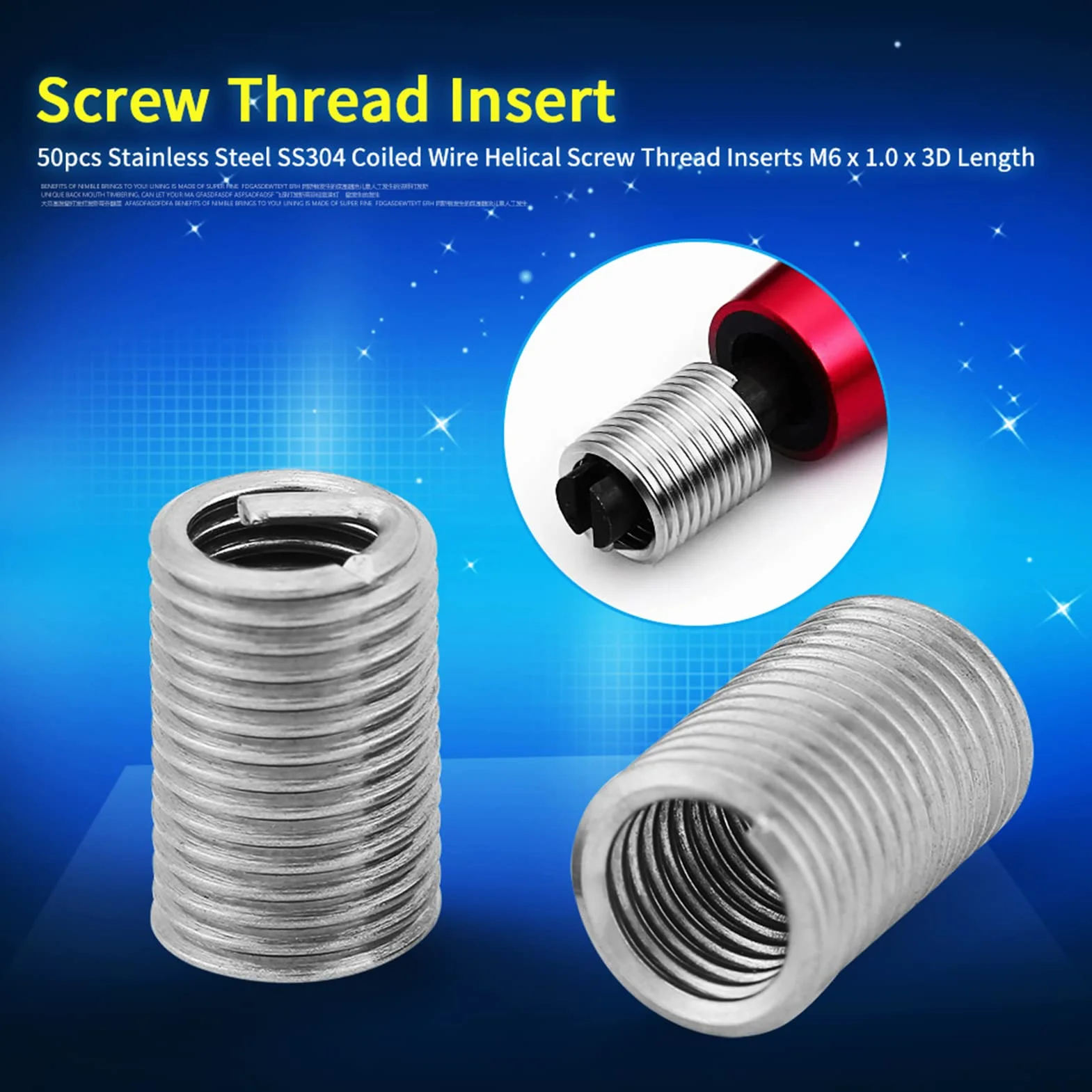 Kit de Inserto de Reparación de Tornillos SS304 M6x1.0x3D - 50 Piezas Helicoils de Acero Inoxidable