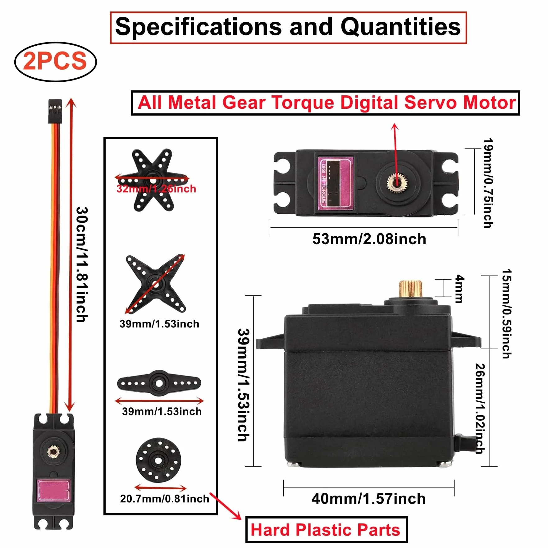 Alta Precisión Par Kit Servo Motor Digital Metal Gear para RC Robot Helicóptero Avión Coche
