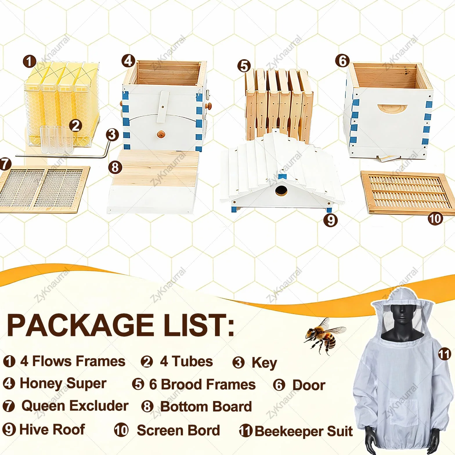 Kit Completo De Inicio para Colmena Flow Hive, Incluye 4 Cuadros De Miel Automáticos Y 6 Cuadros De Cría, Fácil Cosecha, Madera Duradera, con Traje De Apicultor.