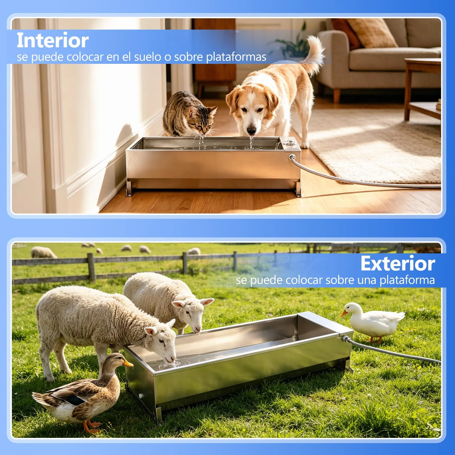 Bebedero Automático 50L Acero Inoxidable, Bebedero Exterior Gran Capacidad con Válvula de Flotador, Dispensador de Agua para Caballos, Vacas, Cerdos, Cabras y Perros Grandes