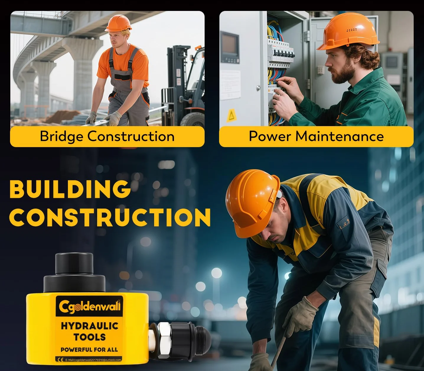 CGOLDENWALL Gato Hidráulico 30T, 54mm Carrera, 63mm Altura Propia, Área Efectiva 31.1cm², para Maquinaria de Construcción (DFPY-30T)