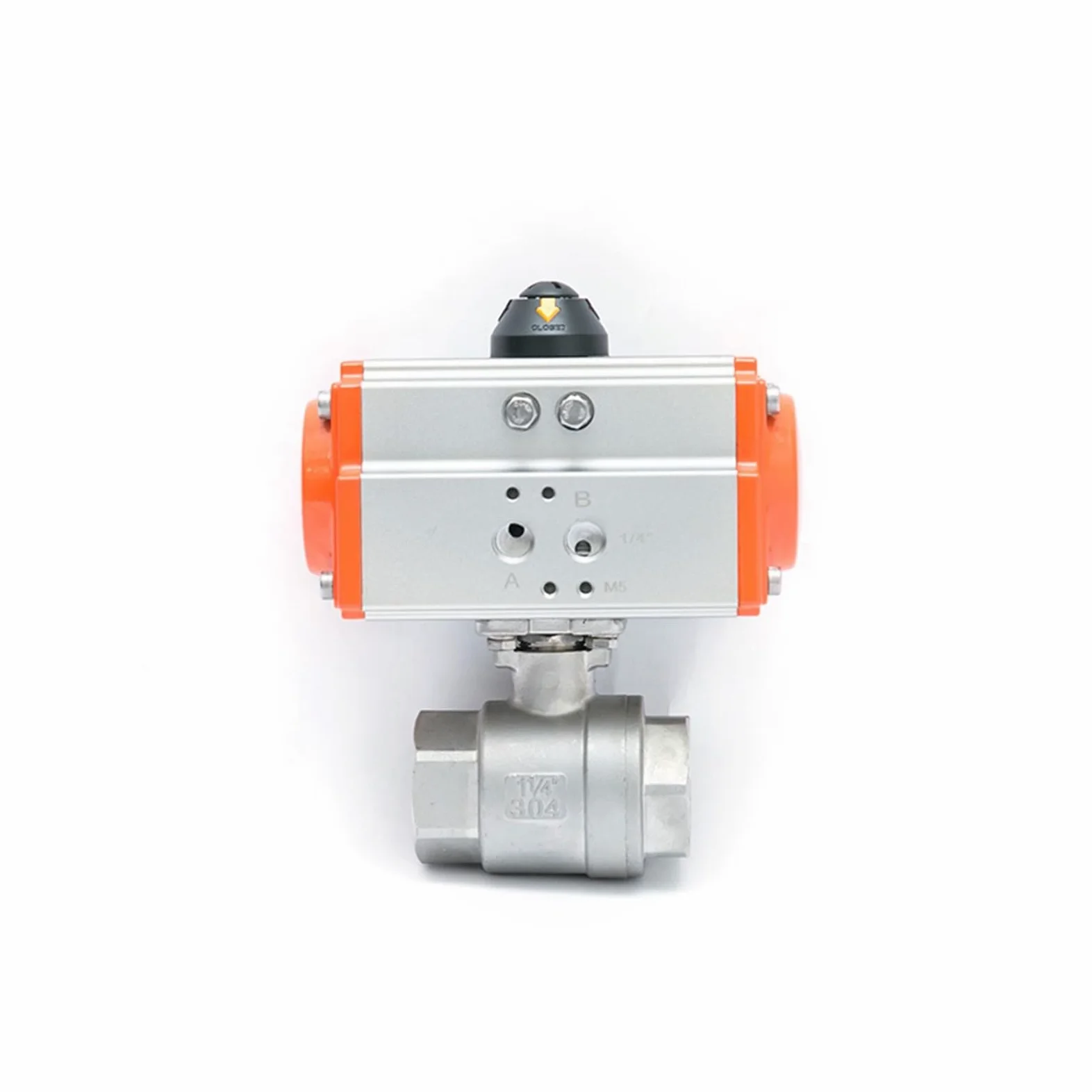 Válvula de bola con actuador neumático, Válvula de bola neumática dos vías Q611F-16P DN15/DN20 acero inoxidable 304, 16 bar, rosca interna(Dn20)