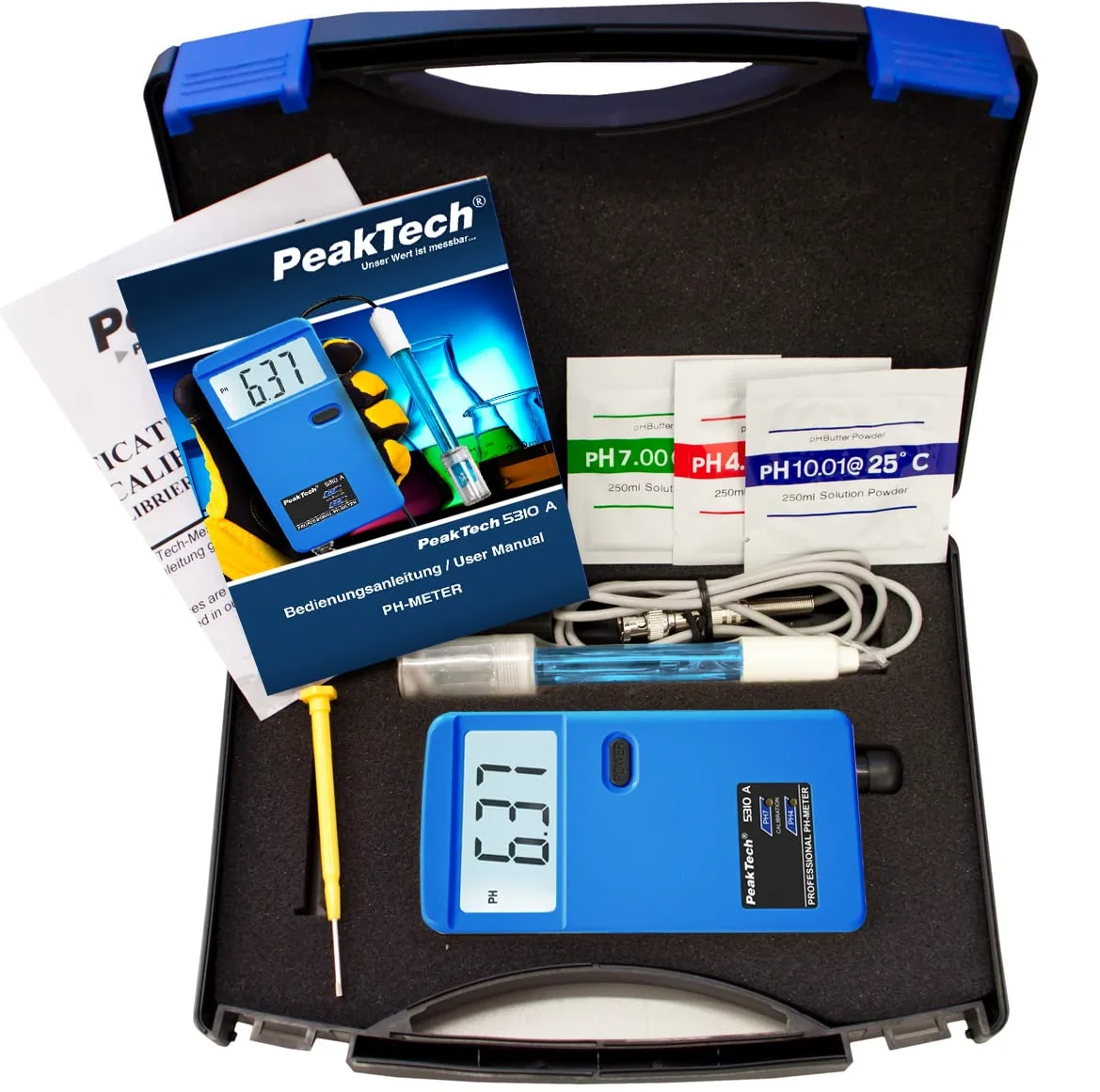 PeakTech, Medidor de pH/PH 5310 A con sonda de electrodo BNC intercambiable, apto para piscina, acuario y laboratorio, P 5310 A, azul