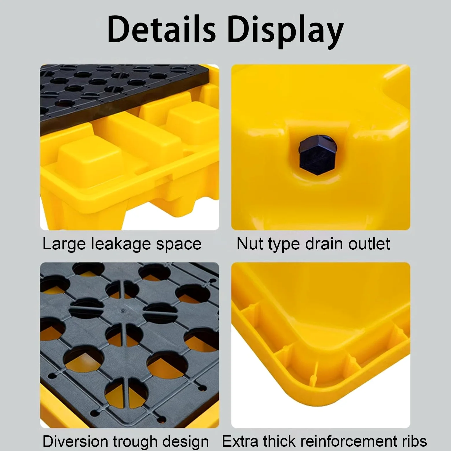 Plataforma Modular Antiderrames para Líquidos Industriales Sistema de Contención para Bidones y Tanques Base de Seguridad con Rejilla de Drenaje para Taller y Almacén 36x49.5x10.5cm