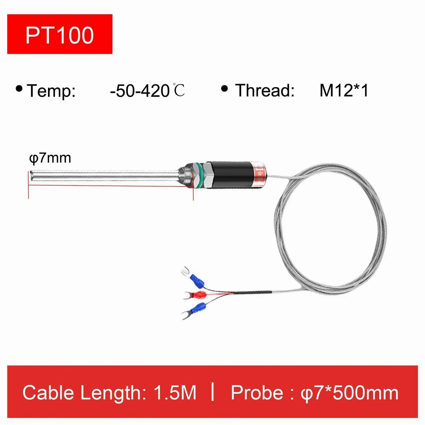 Sensor de temperatura impermeable de acero inoxidable Sensor de temperatura de superficie de termopar(PT100 500MM)