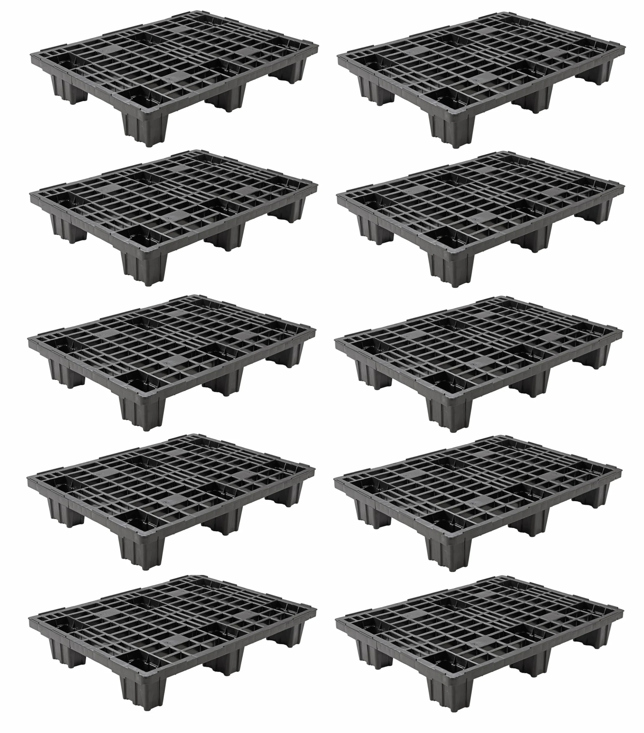 Catolo 10 paletas ligeras de media paleta, 80 x 60 cm, negro, paletas industriales con estructura de rejilla, media paleta de plástico, 80 x 60 cm, 10 unidades