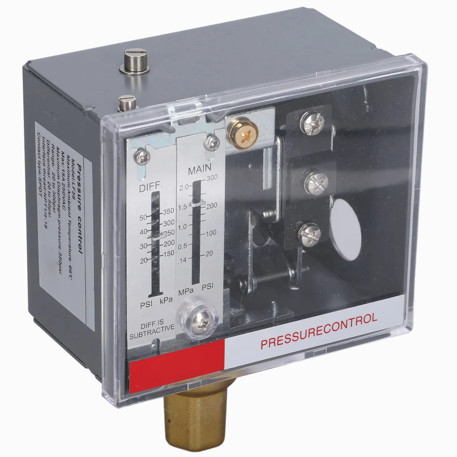 Alomejor Interruptor de Control de Presión LF56 Rango Ajustable de 20-300 Psi para Uso con Sistemas de Aire, Agua y Aceite 1 Pieza