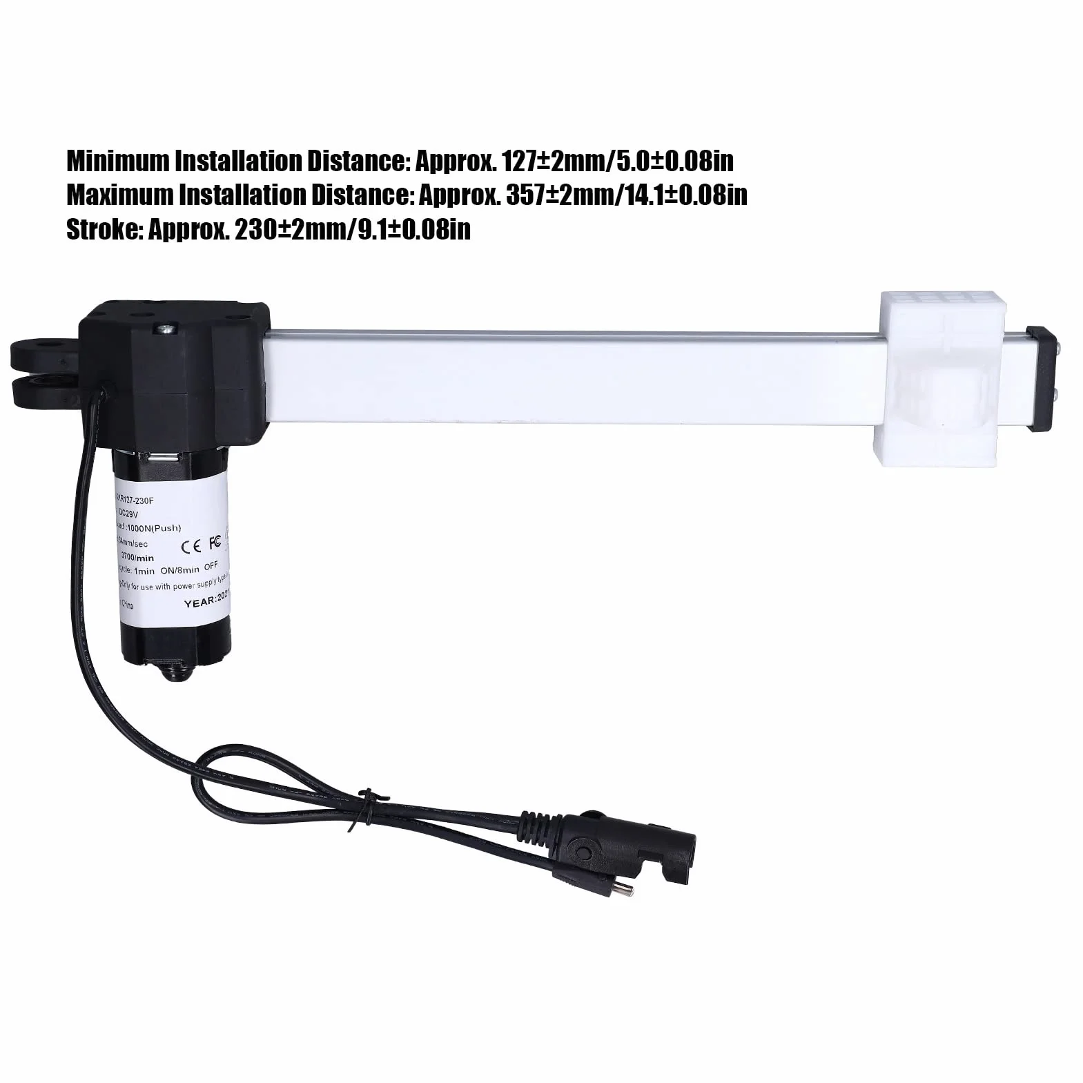 Actuador Eléctrico de Carrera de 9 Pulgadas, Motor de Actuador Lineal DC 29V 1000N/220LB para Automóvil/sillón Reclinable Eléctrico/mesa de TV/cama Eléctrica/sofá Eléctrico/sillas Elevadoras