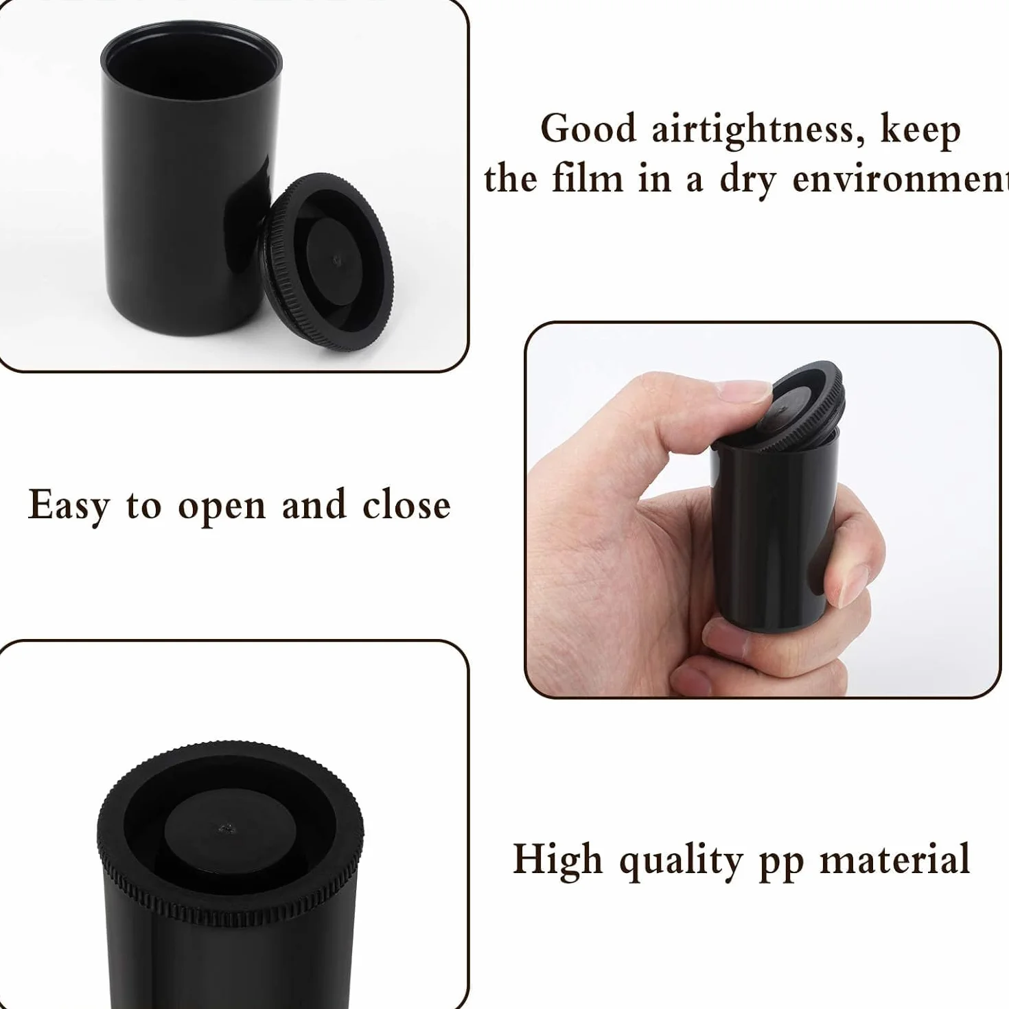 Película Contenedores 10 PCS 33MM Botes de Plástico Latas de Cámara con Tapas Negro