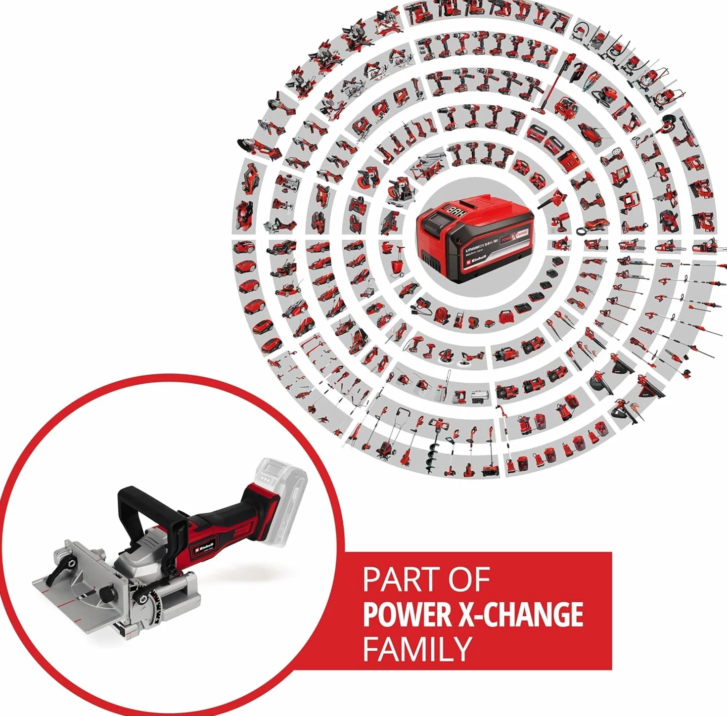 Einhell Fresa engalletadora con batería TE-BJ Li-Solo Power X-Change (18V, iones de Li, ajuste de ángulo/altura continuo, regulación de profundidad de 6 niveles, sin batería ni cargador)