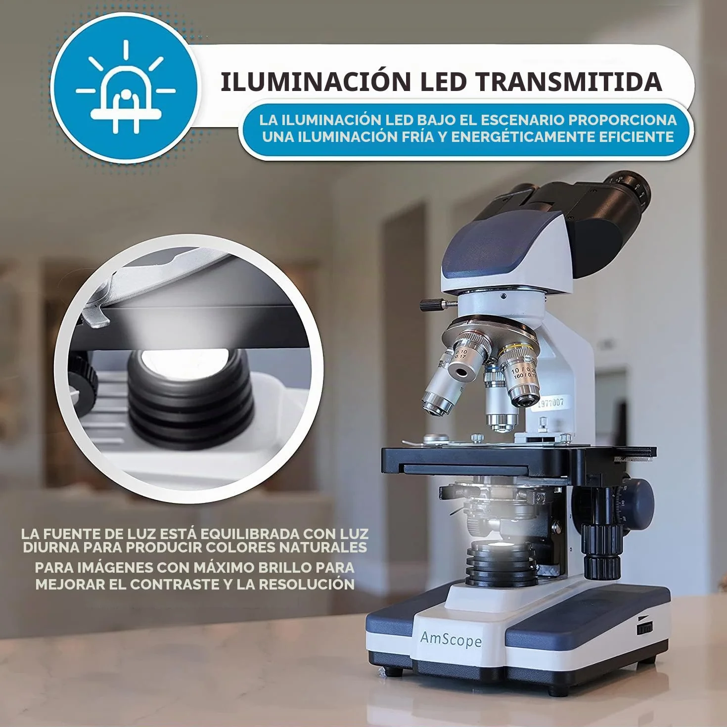 AmScope - Microscopio compuesto binocular de laboratorio de 40X-2500X led con etapa 3D, B120C