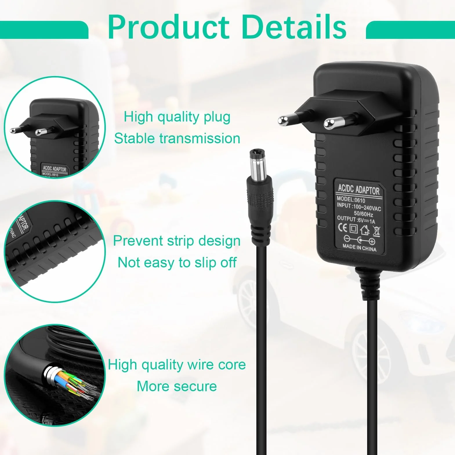 Cargador de Vehículo Eléctrico para Niños 6V 1A Conector 5,5 mm * 2,5 mm
