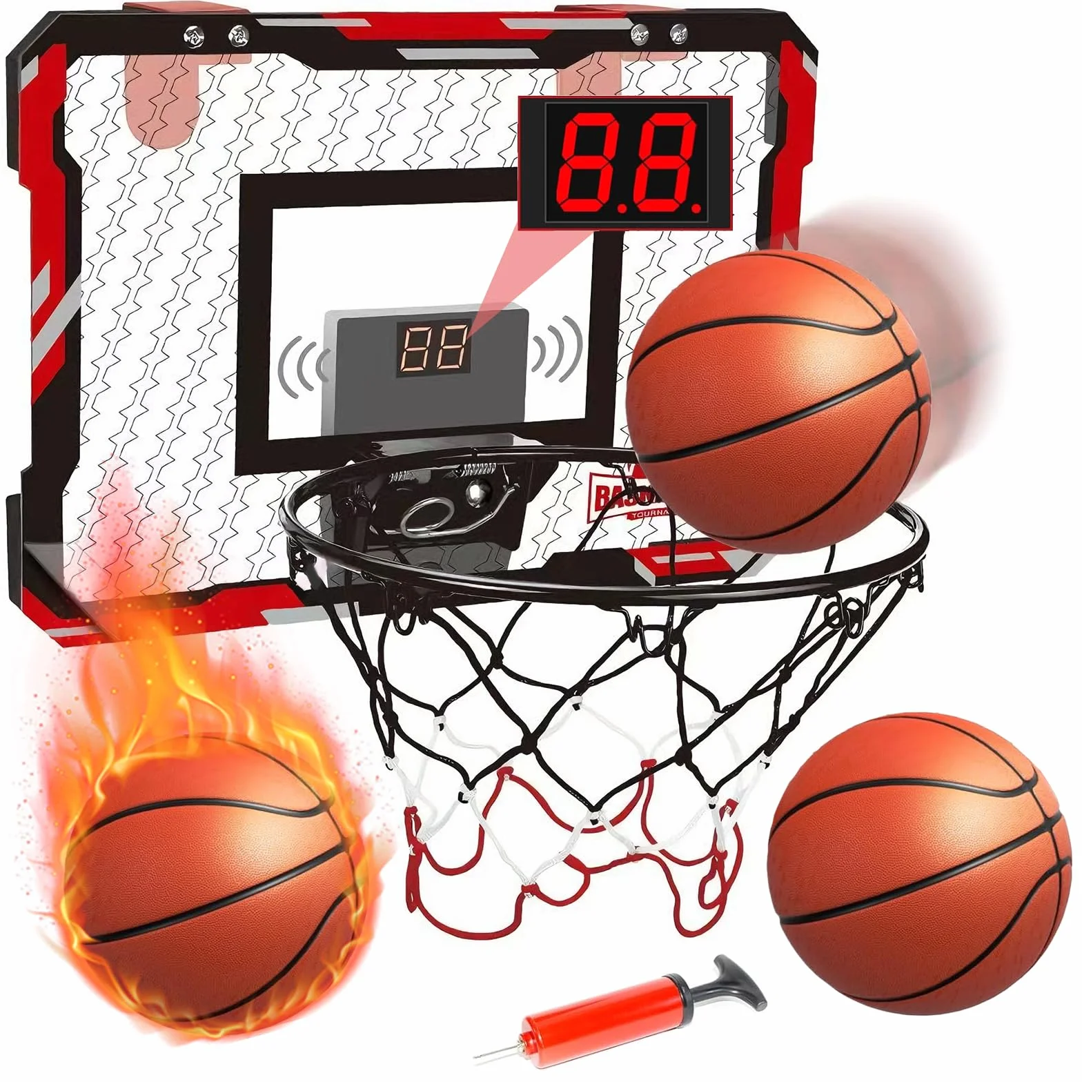 Canasta Baloncesto Infantil TEKXDD Mini con 3 Pelotas y Marcador Rojo