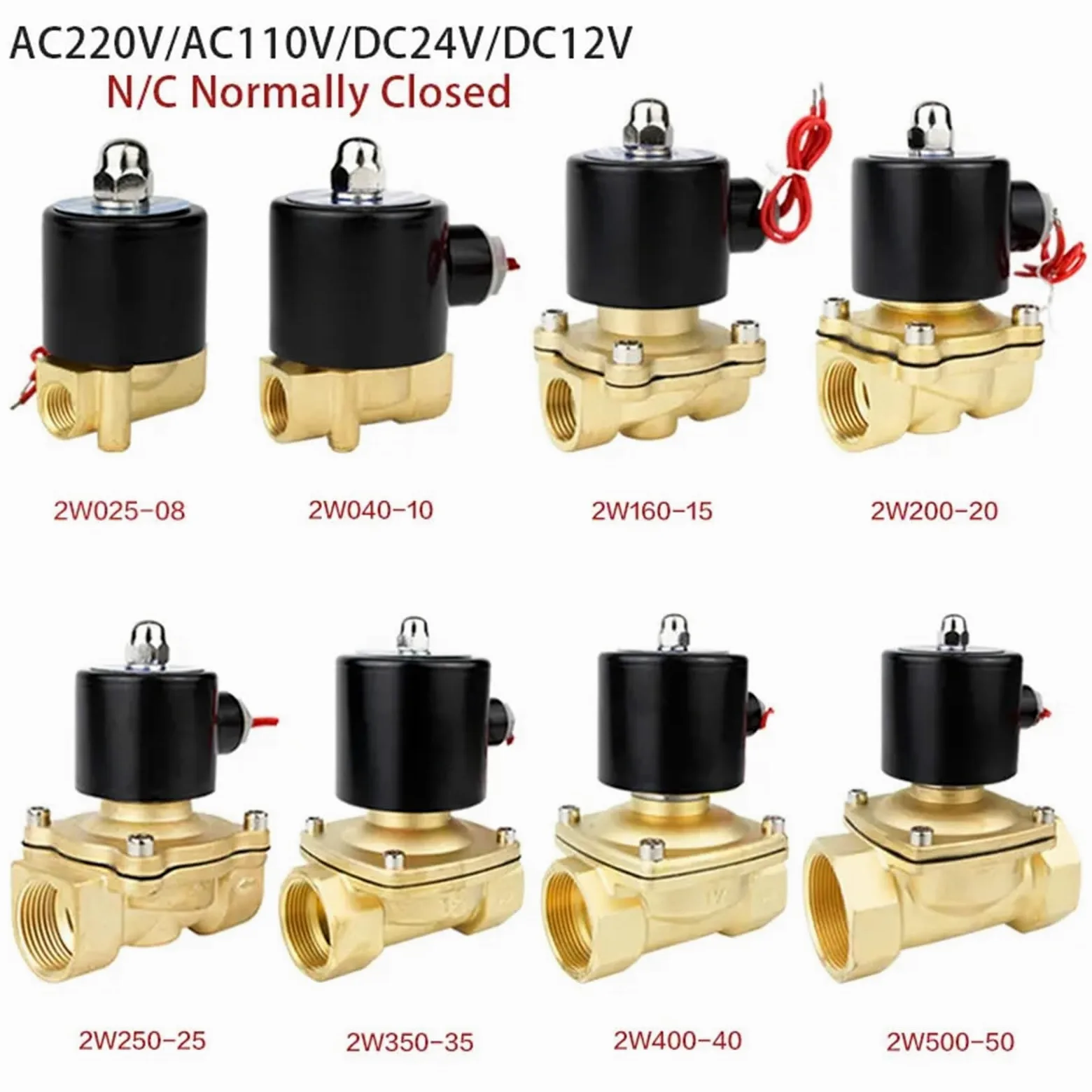 Electroválvula neumática Normalmente Cerrada, 1/4", 3/8", 1/2", 3/4", 1", 1-1/2", BSP Hembra, 12 V, 24 V, 110 V, 220 V, for Agua, Aceite y Aire.(45659,BSPP FEMALE-DC24V)