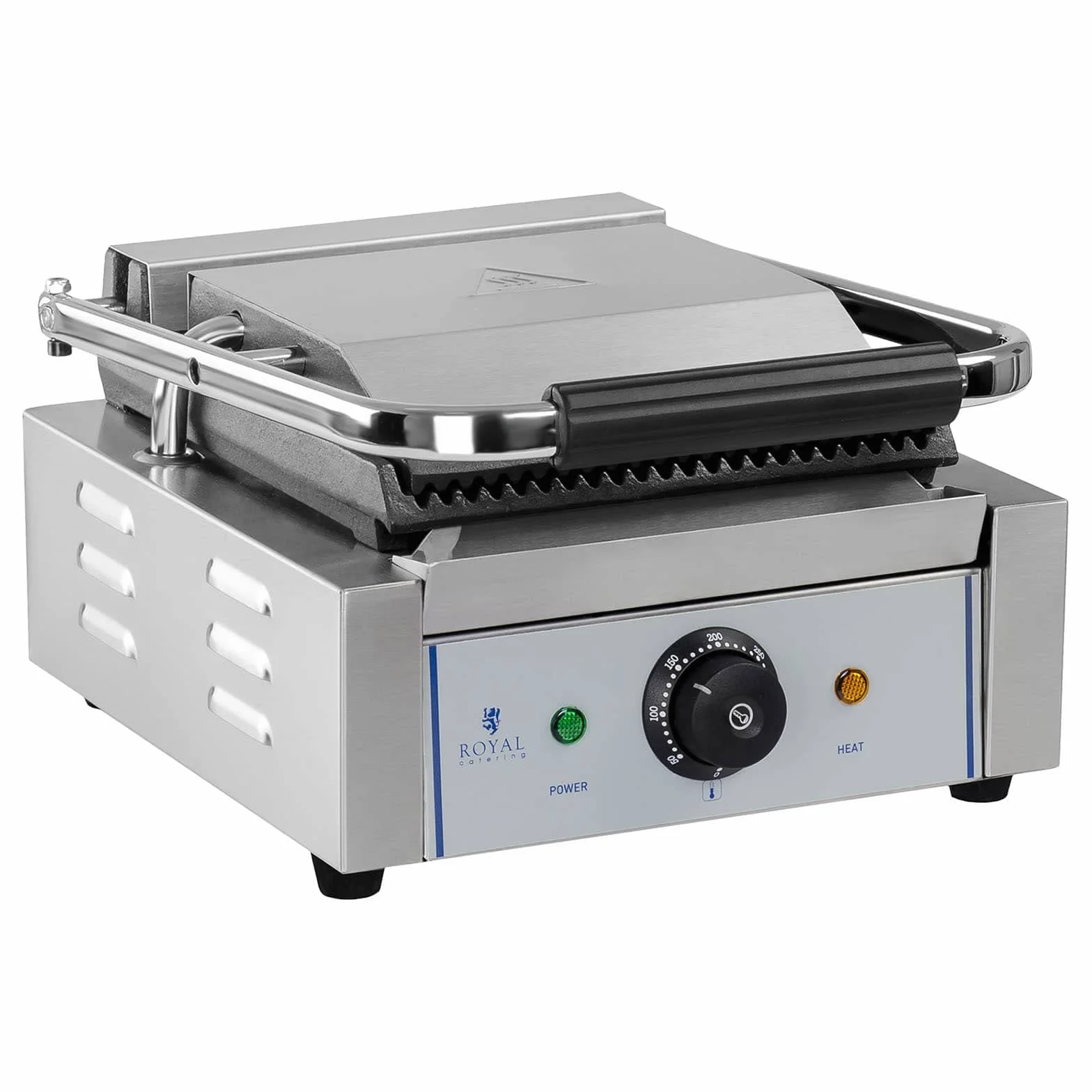 Royal Catering Sandwichera Parrilla Electrica Panini Grill RCCG-1800G (1.800 W, Superficie ondulada, Placa 23 x 22 cm x 22 cm, 230 V)