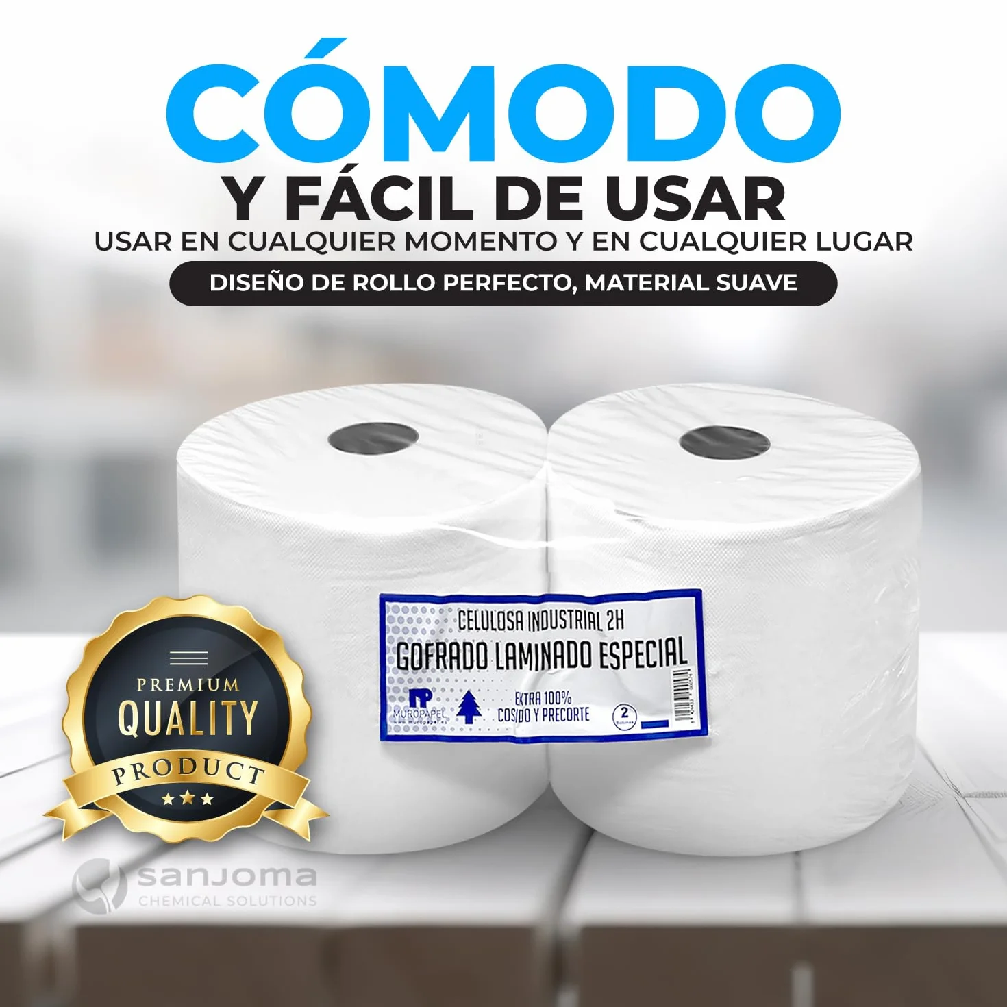 Pack 2 Bobinas Papel Industrial Celulosa Blanco - Rollos Mecánico de Pasta - Precorte Doble Capa - Resistente Para Talleres y Cocina - Acabado Laminado Extra Gofrado (7kg)