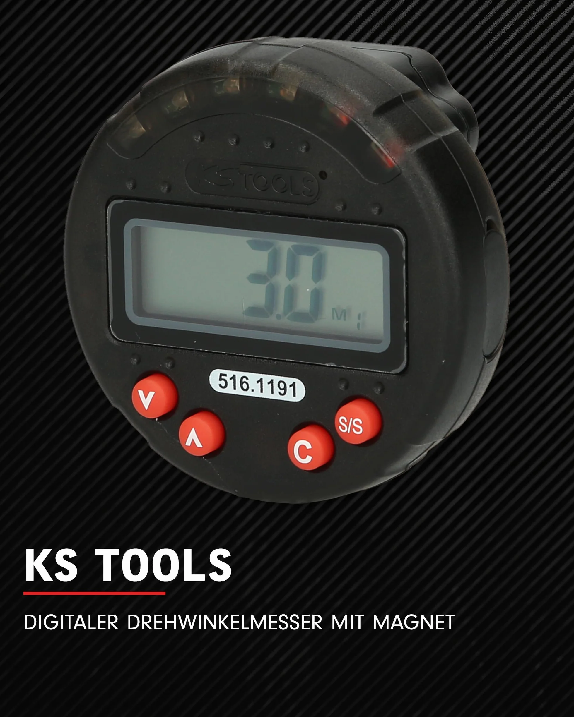 KS Tools 516.1191 Indicador digital de ángulo de giro con imán, Ø 55,0 mm